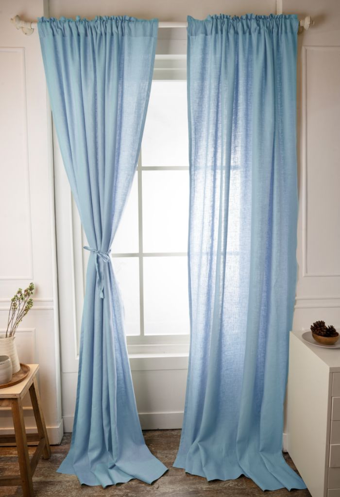 Powder Blue Linen Curtain | Set of 2