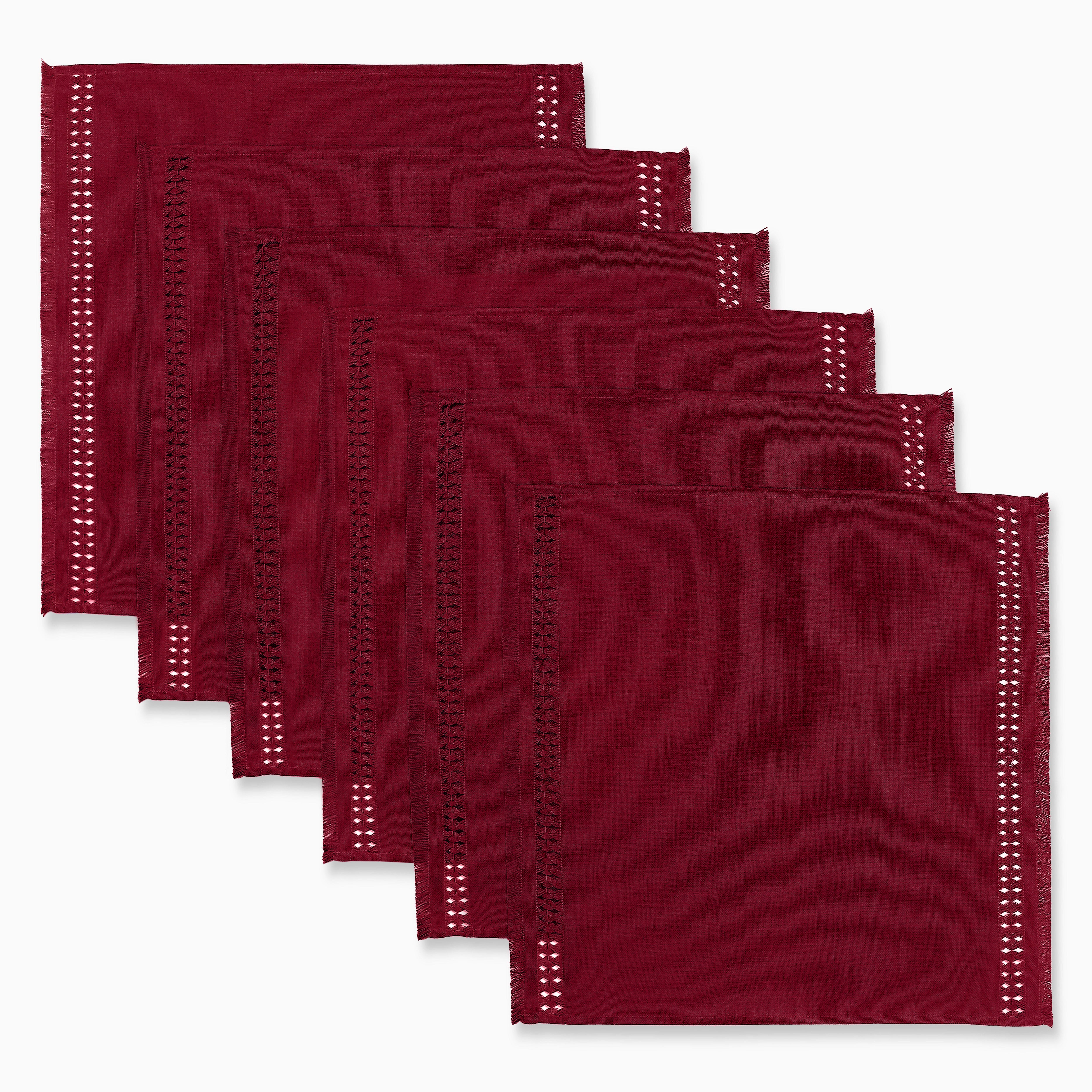 Red Faux Linen Napkins, Hand Hemstitch, 20 x 20 inch, 6 pcs