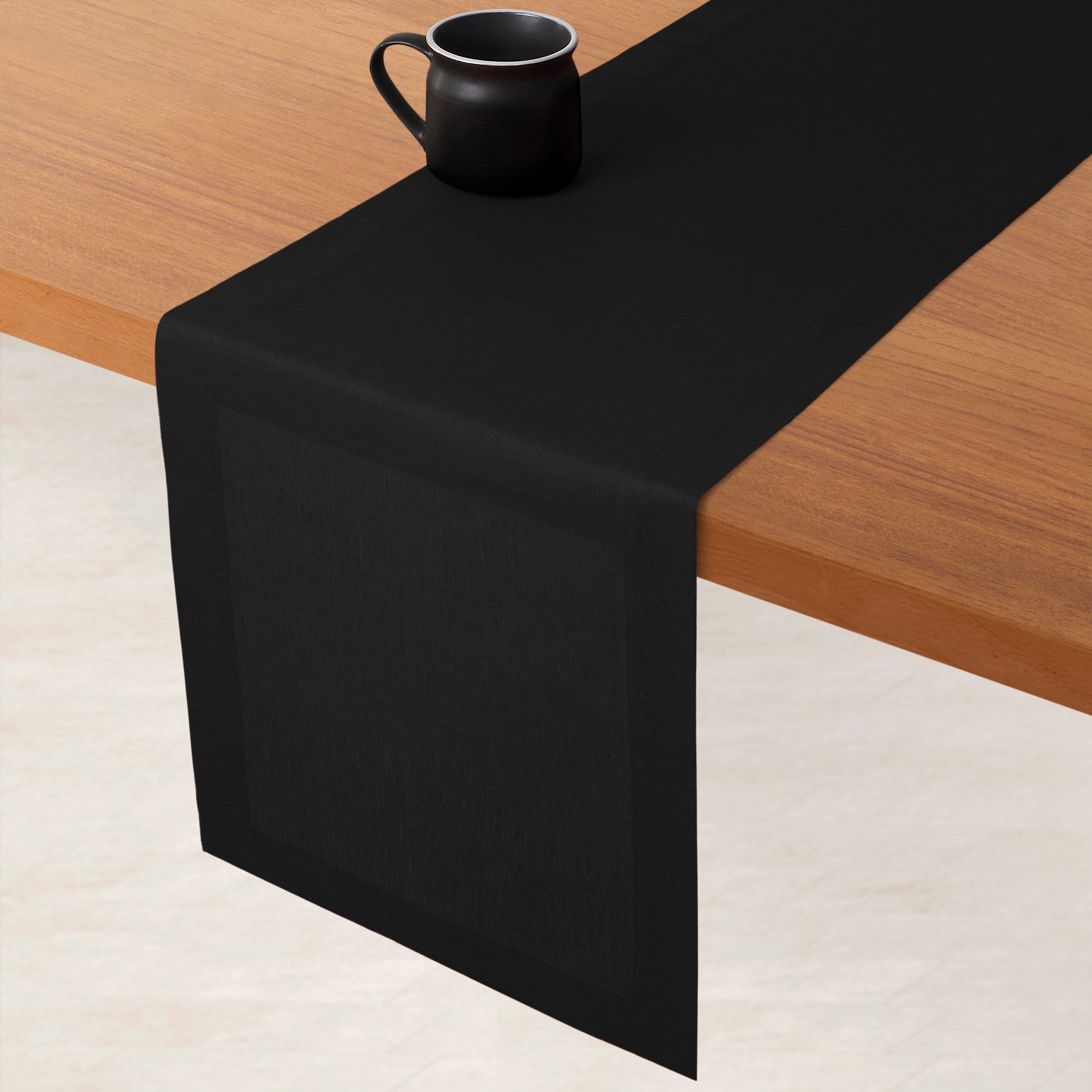 Black Linen Table Runner, Hemmed