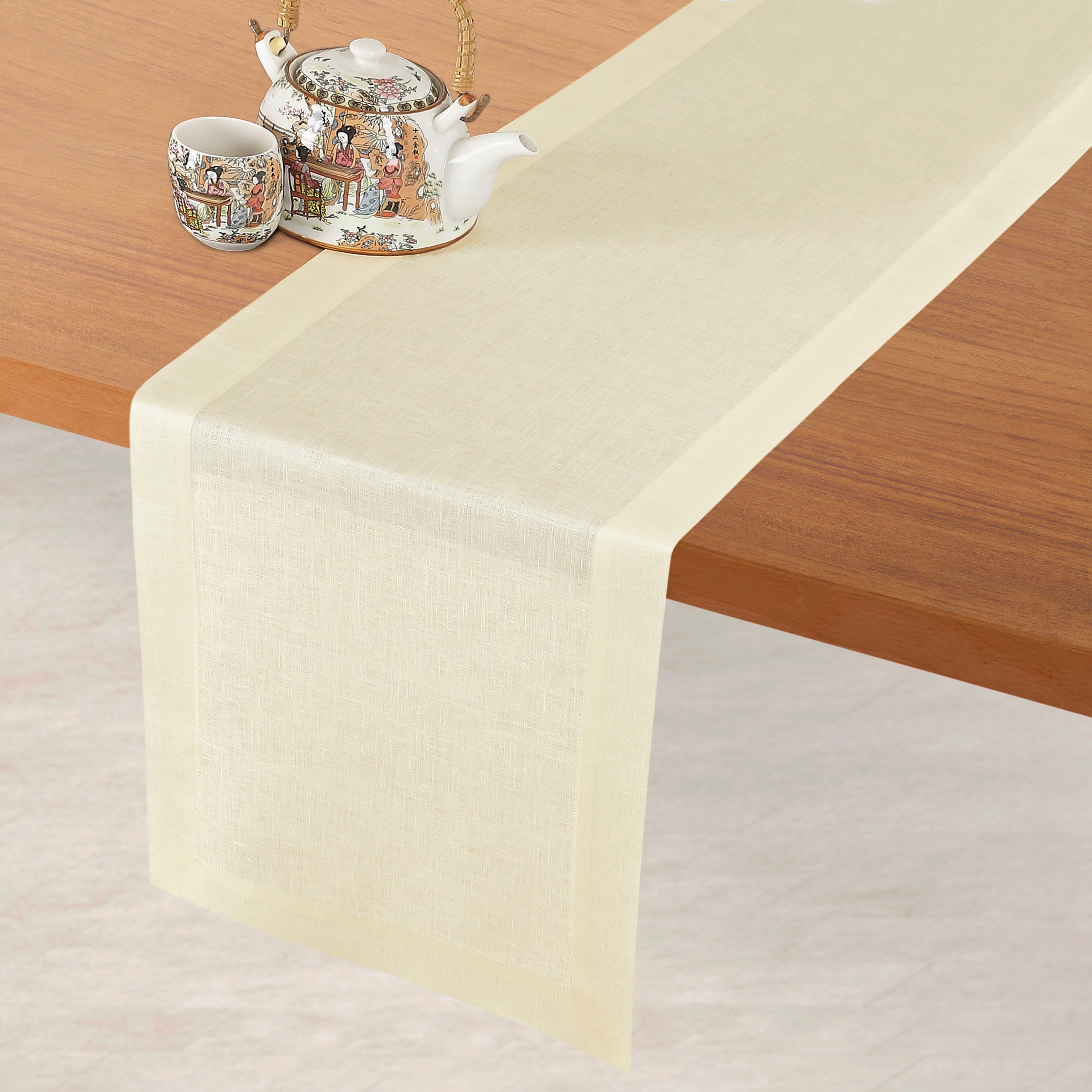 Cream Pure Linen Table Runner - Hemmed