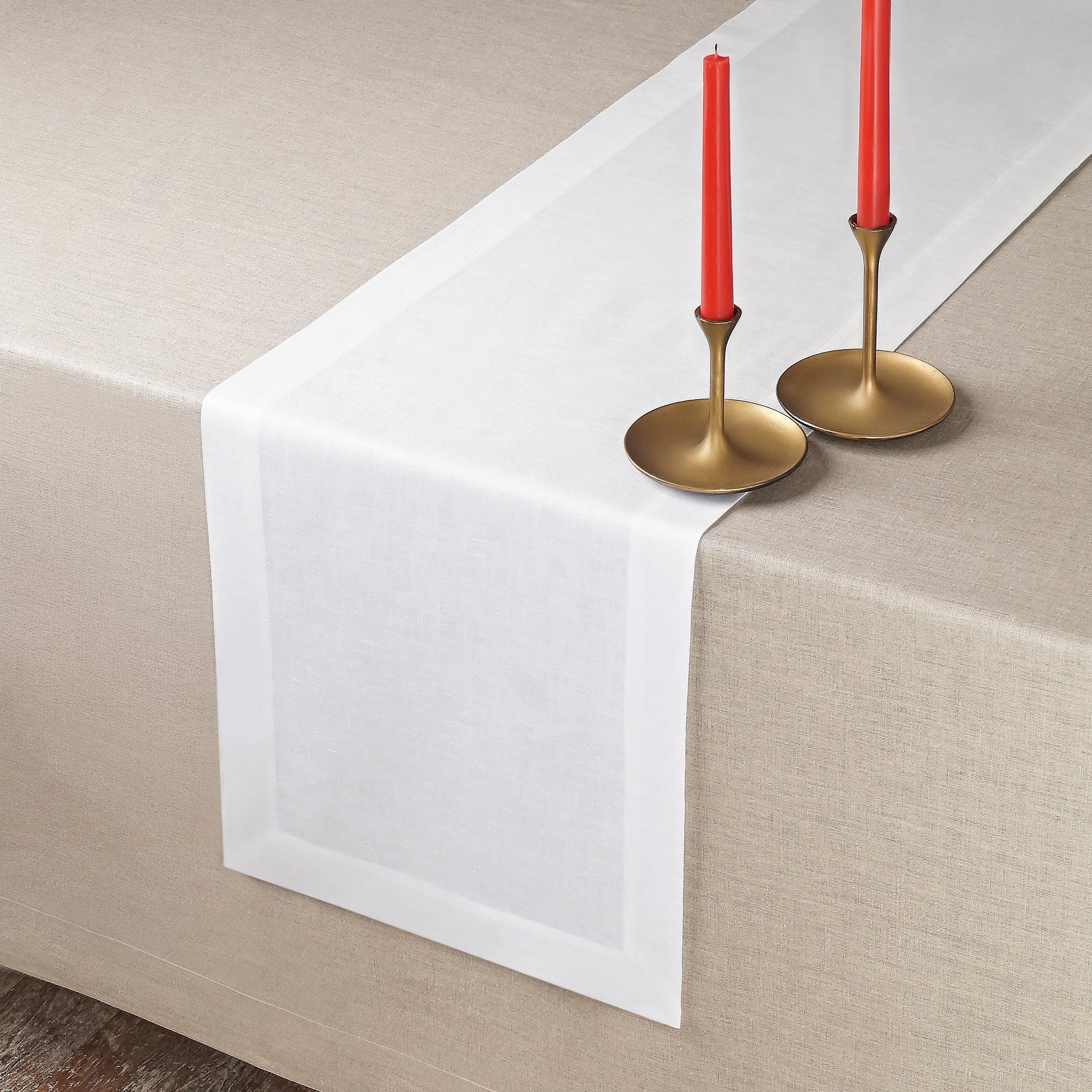 White Pure Linen Table Runner - Hemmed