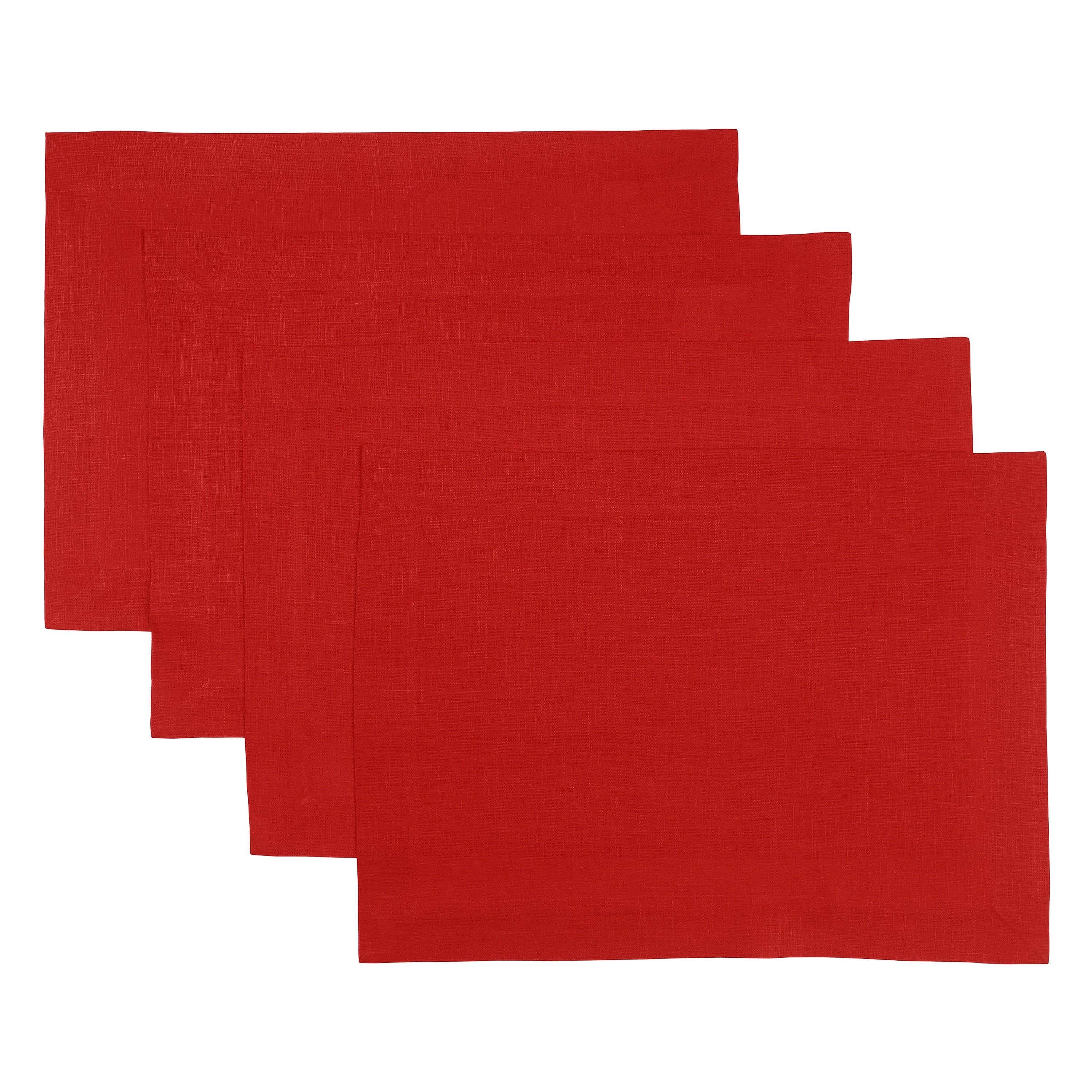 Bright Red Linen Placemats, Hemmed, 14 x 19 inch, 4 pcs