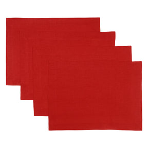 Bright Red Linen Placemats 14 x 19 Inch Set of 4 - Hemmed