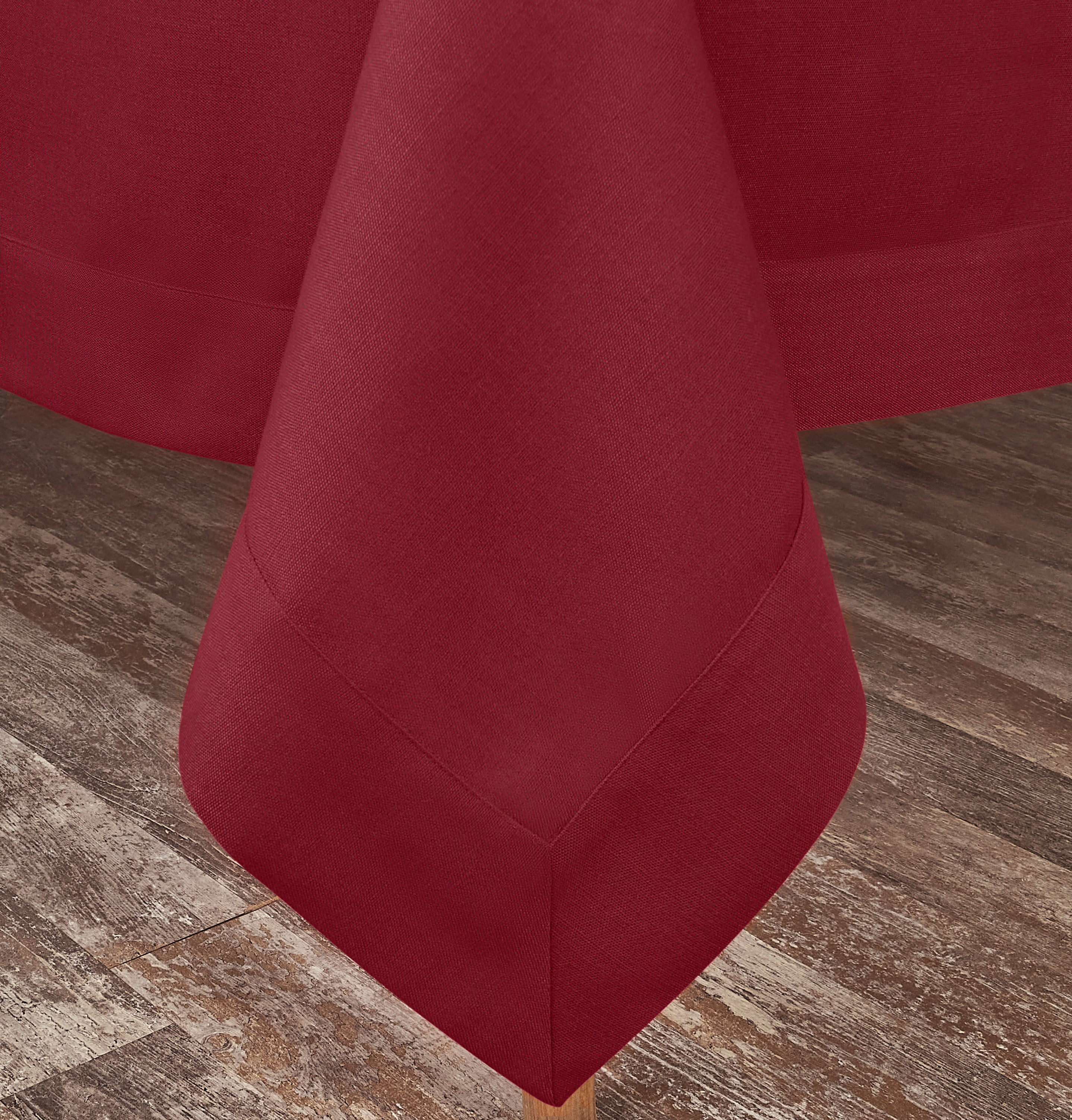 Red Tablecloth, Faux Linen, Mitered Corner