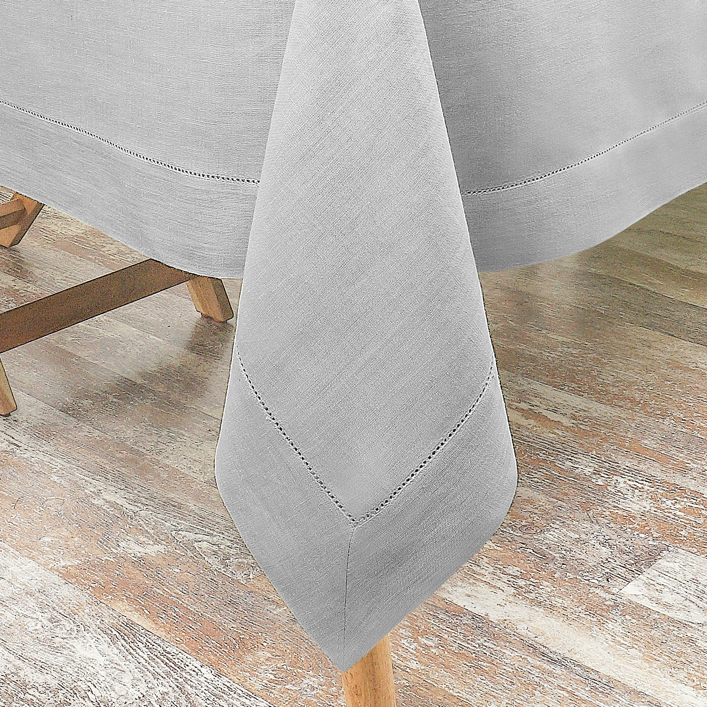 Silver Grey Linen Tablecloth, Hemstitch