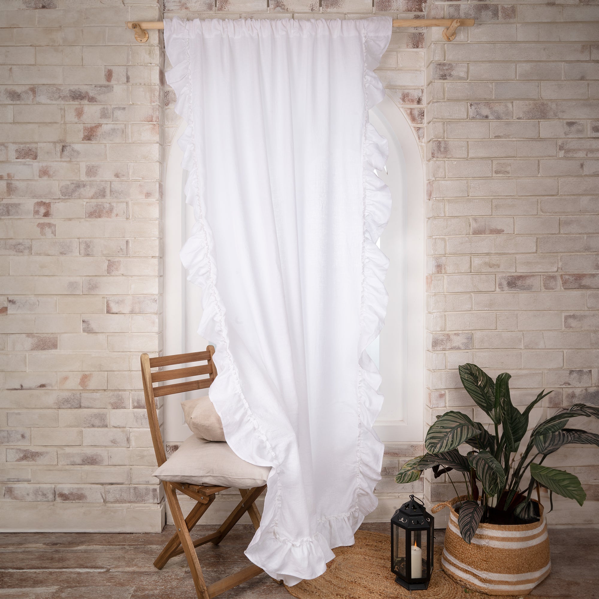 White Linen Ruffle Curtain