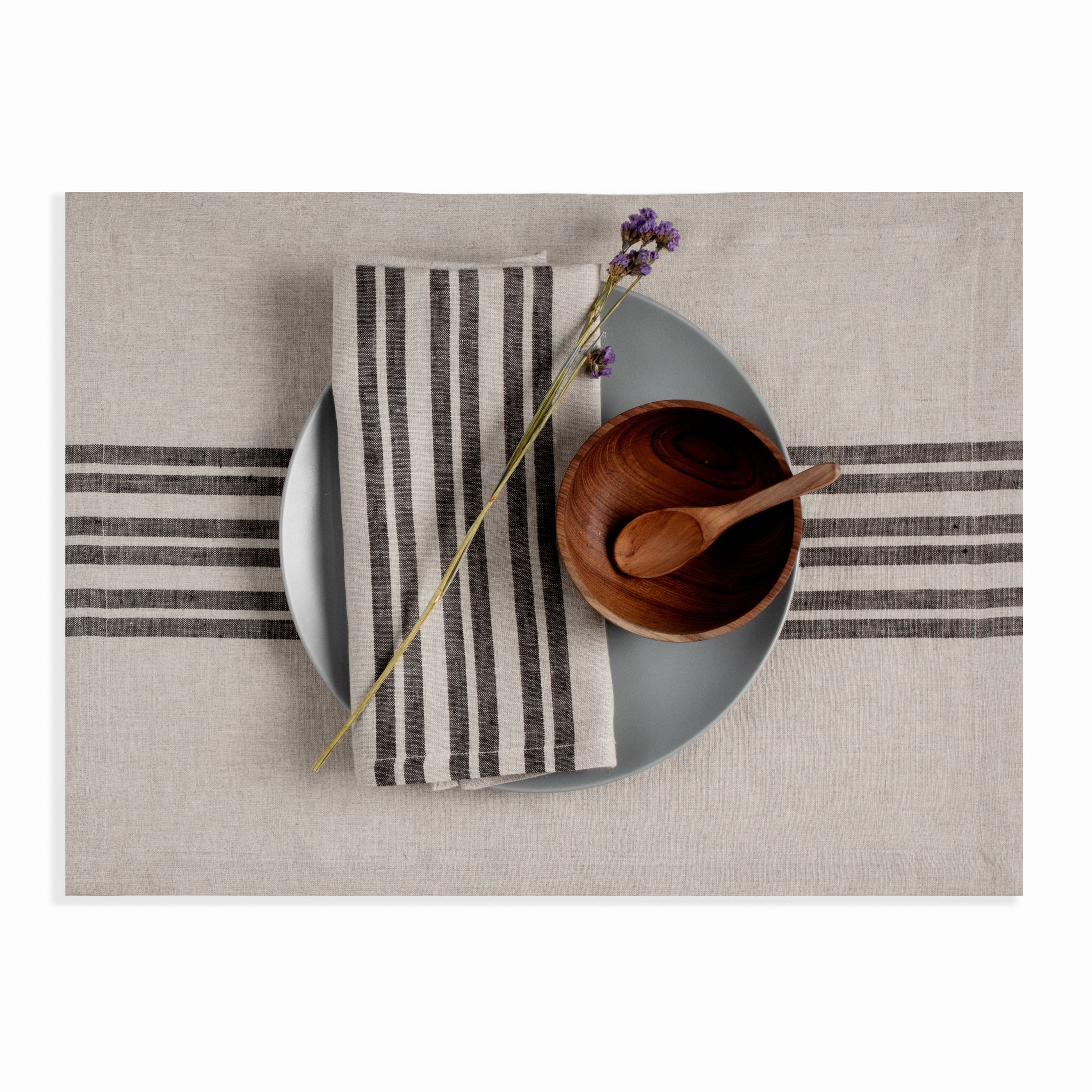 Natural and Black Linen Napkins, Farmhouse, 20 x 20 inch, 4 pcs