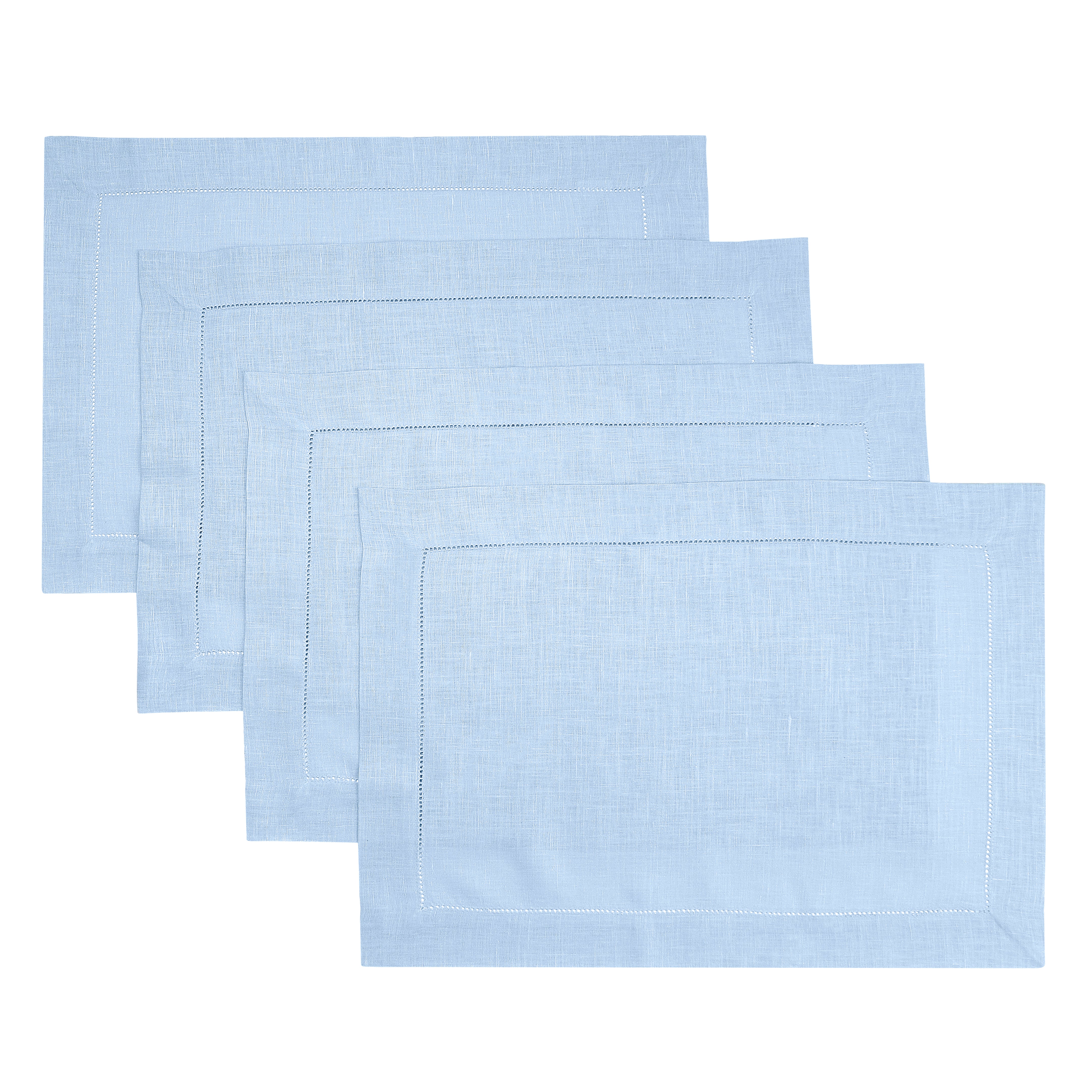 Powder Blue Linen Placemats, Hemstitch, 14 x 19 inch, 4 pcs