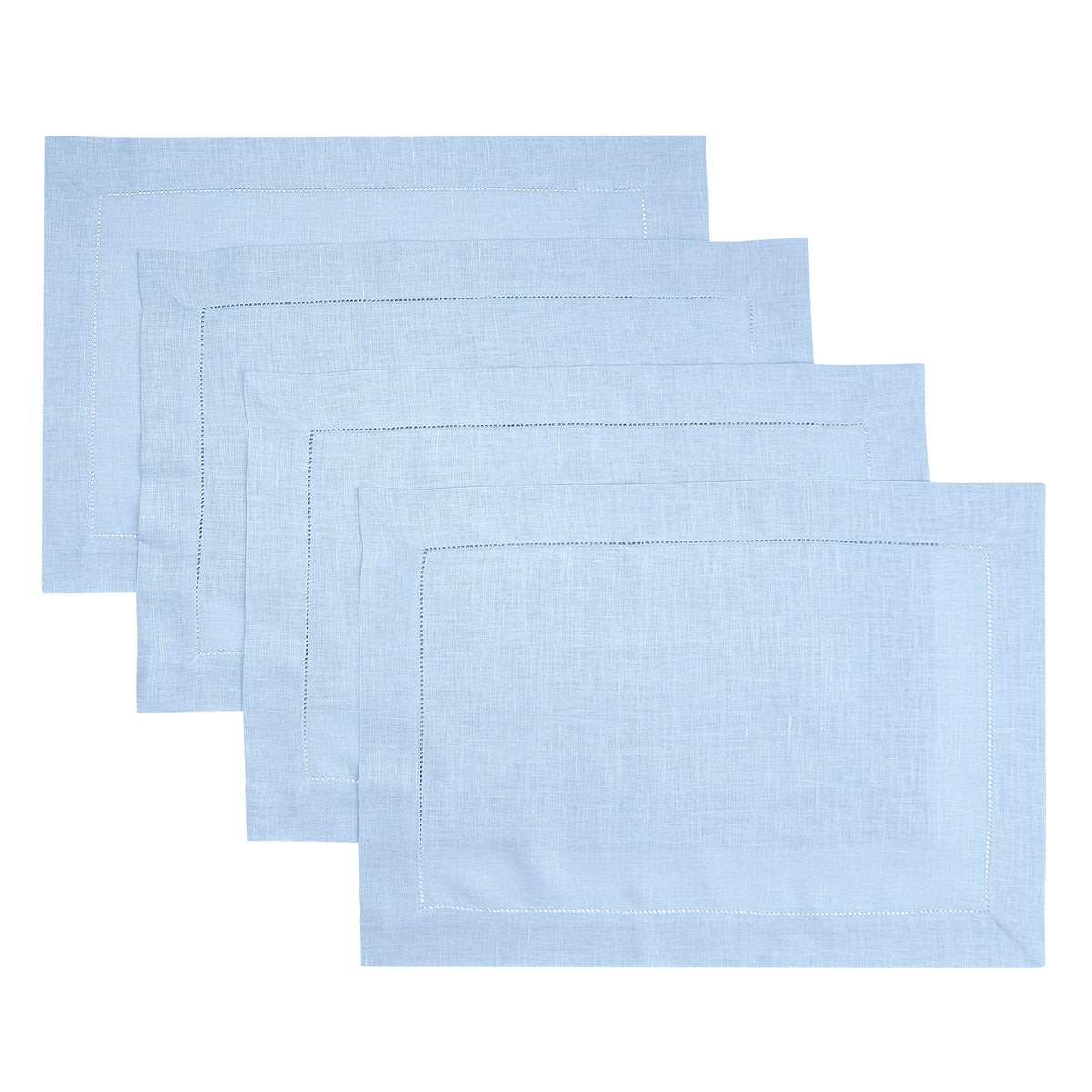 Powder Blue Linen Placemats 14 x 19 Inch Set of 4 - Hemstitch
