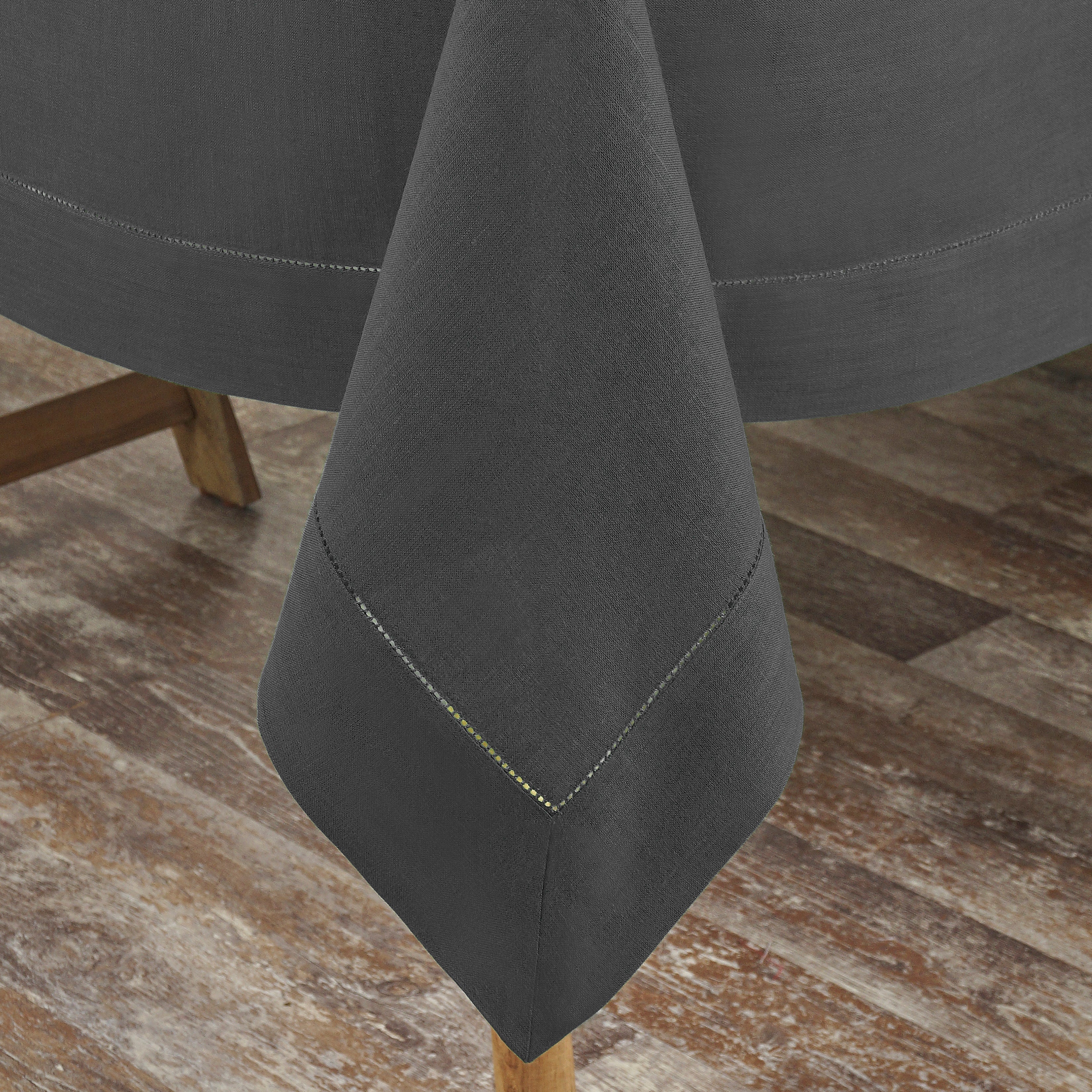 Charcoal Grey Pure Linen Tablecloth, Hemstitch