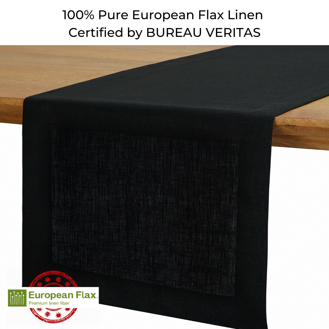 Black Linen Table Runner, Hemmed