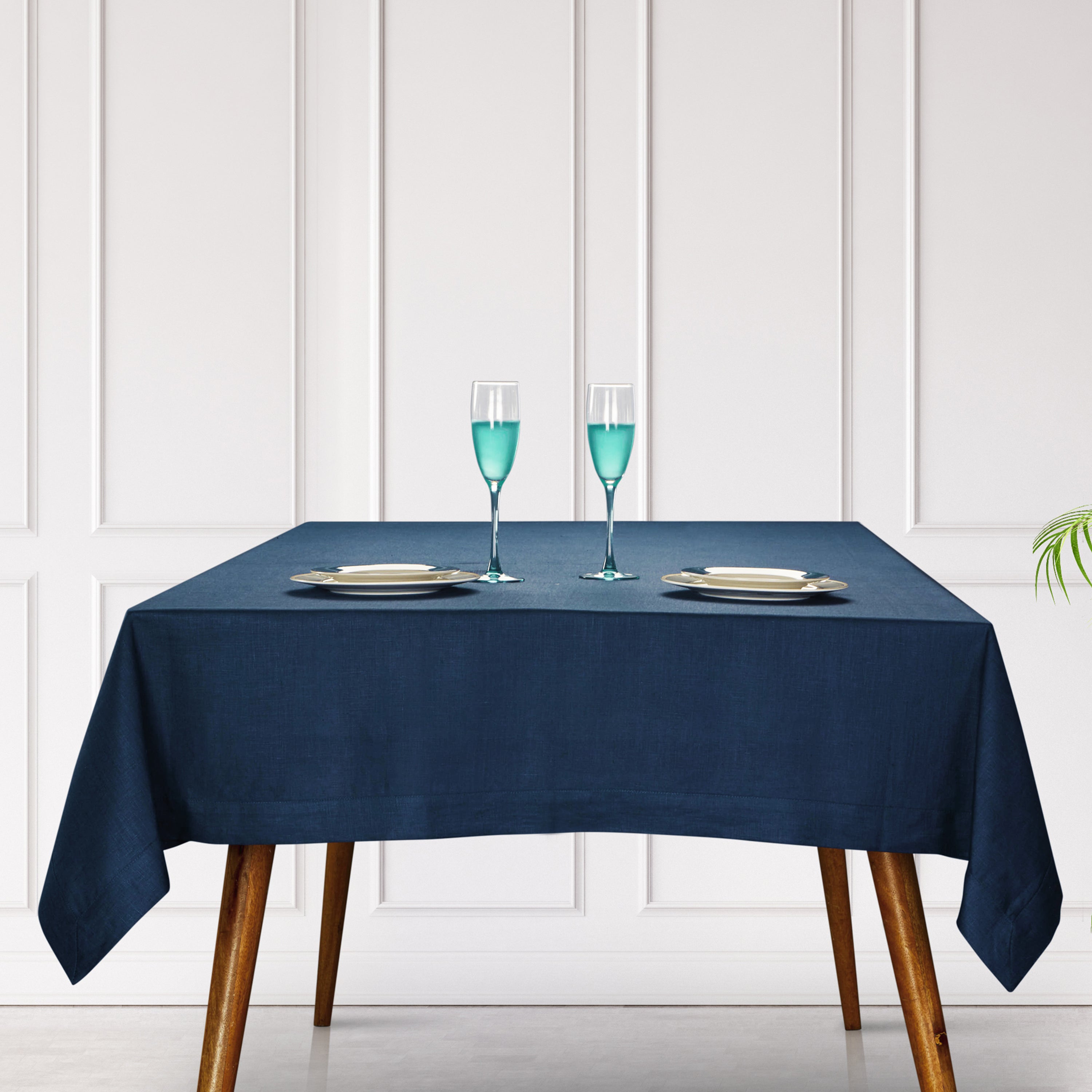 Navy Blue Linen Tablecloth, Hemmed