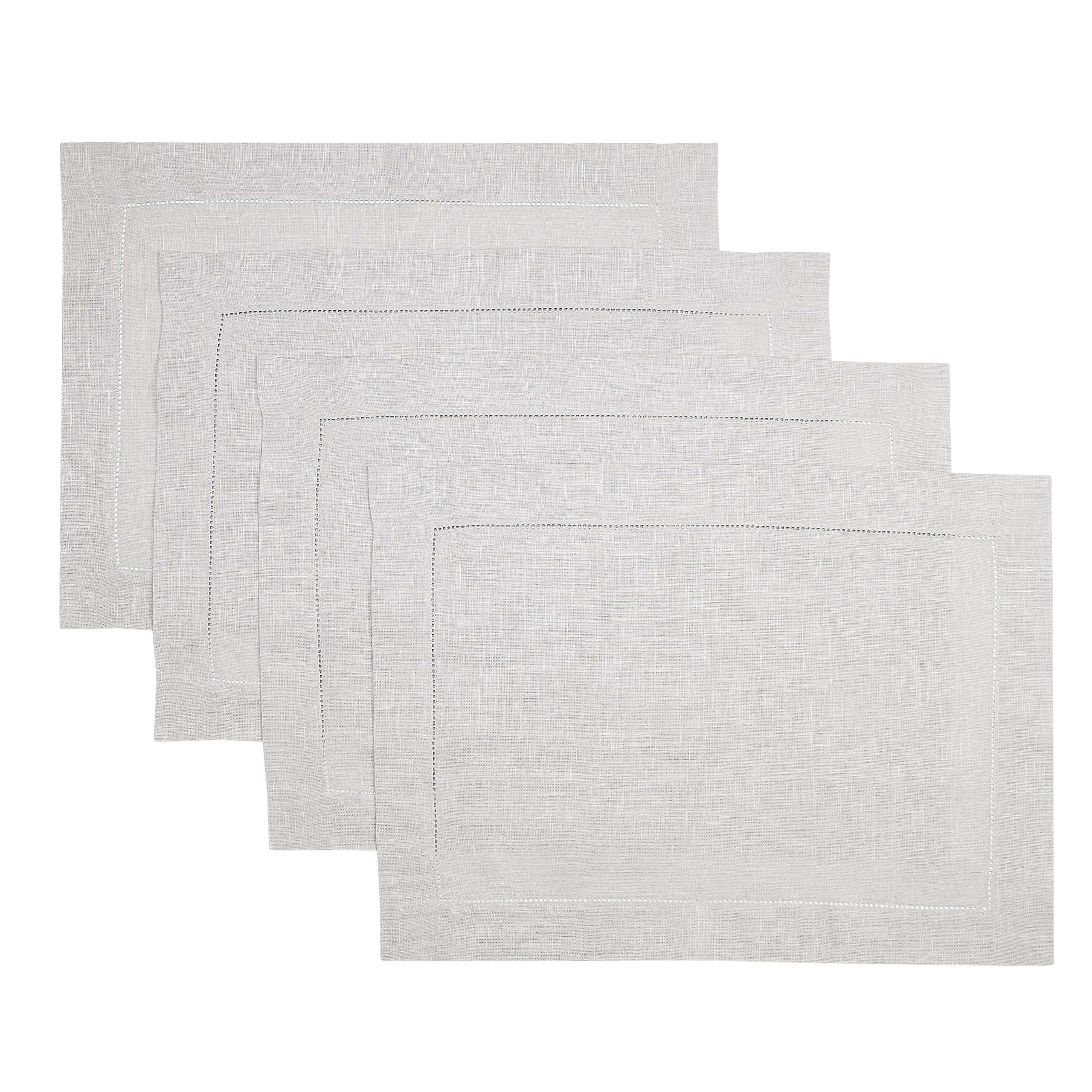 Silver Grey Linen Placemats, Hemstitch, 14 x 19 inch, 4 pcs