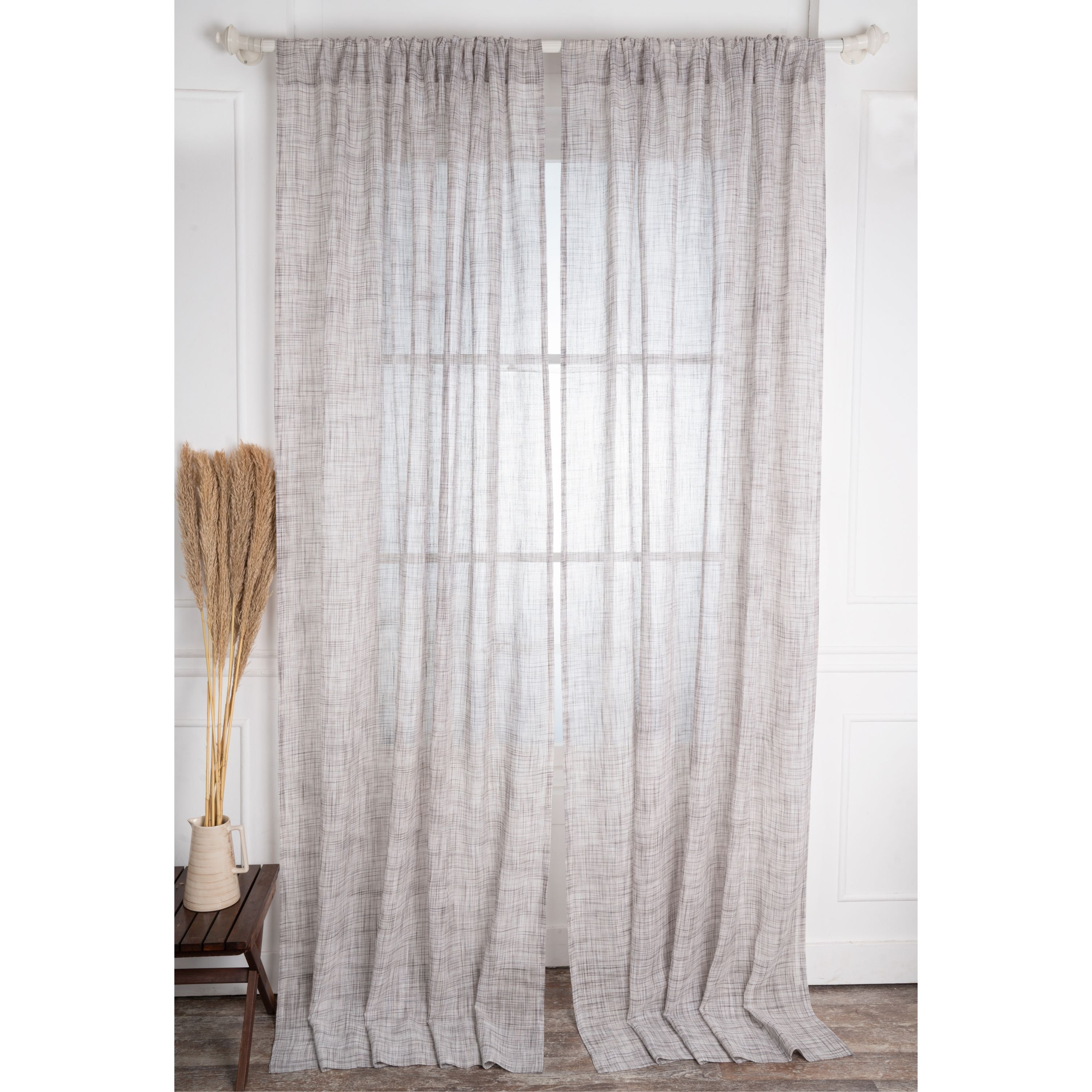 White and Grey Faux Jute Curtain