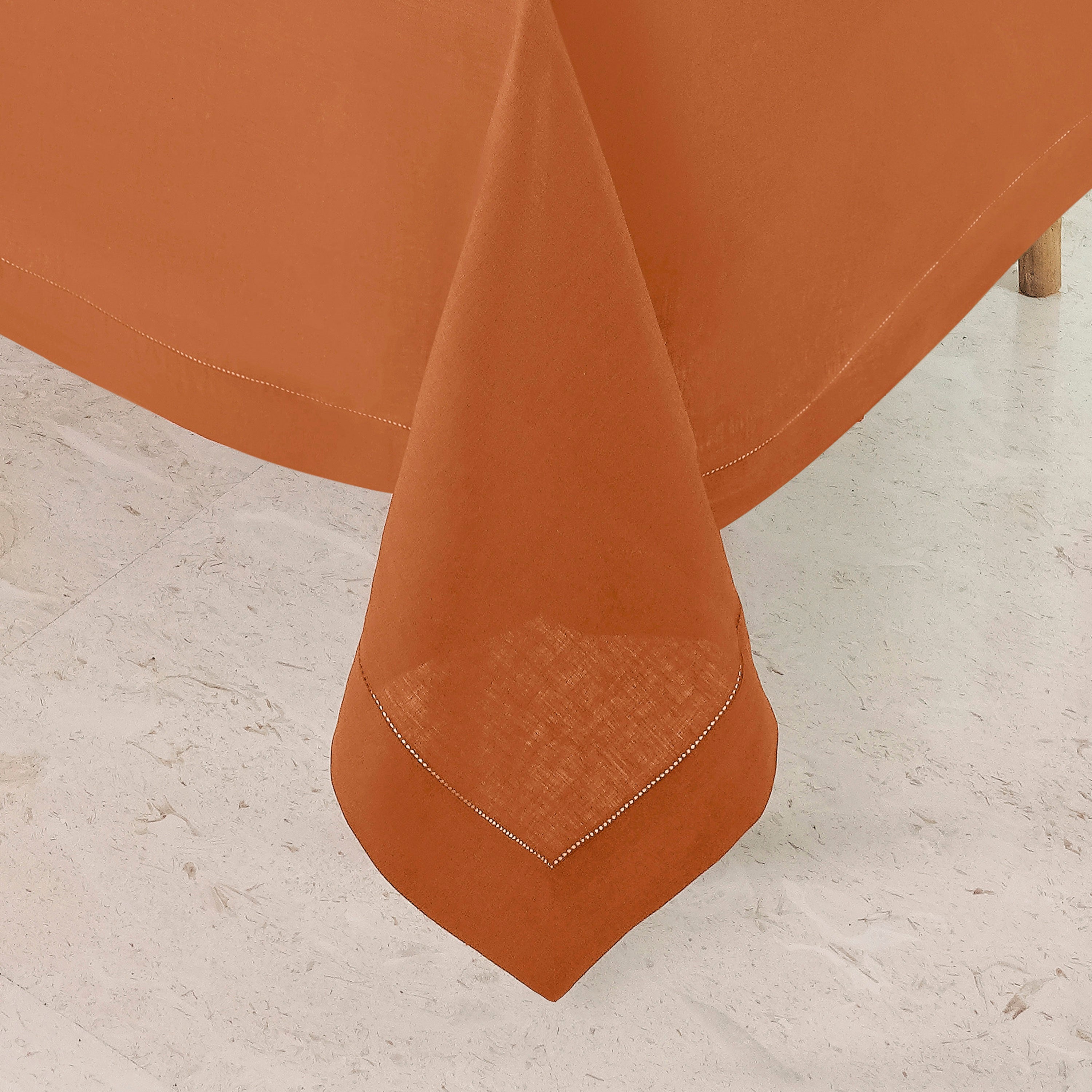 Rust Linen Tablecloth, Hemstitch