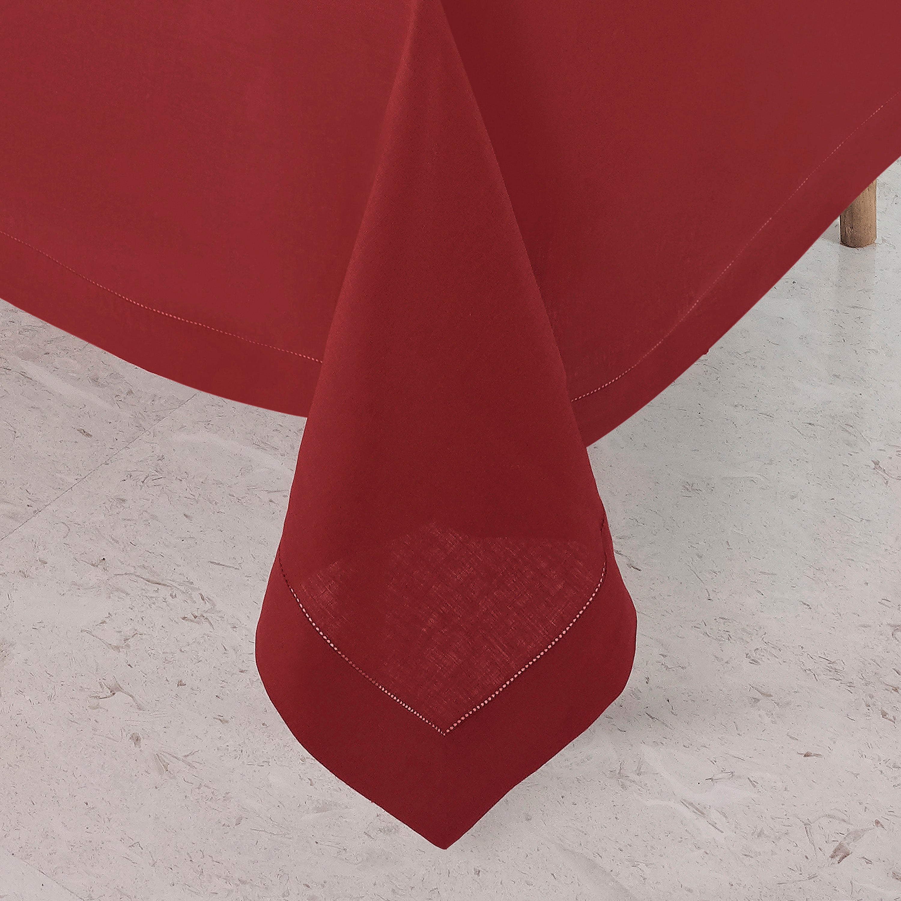 Red Linen Tablecloth, Hemstitch