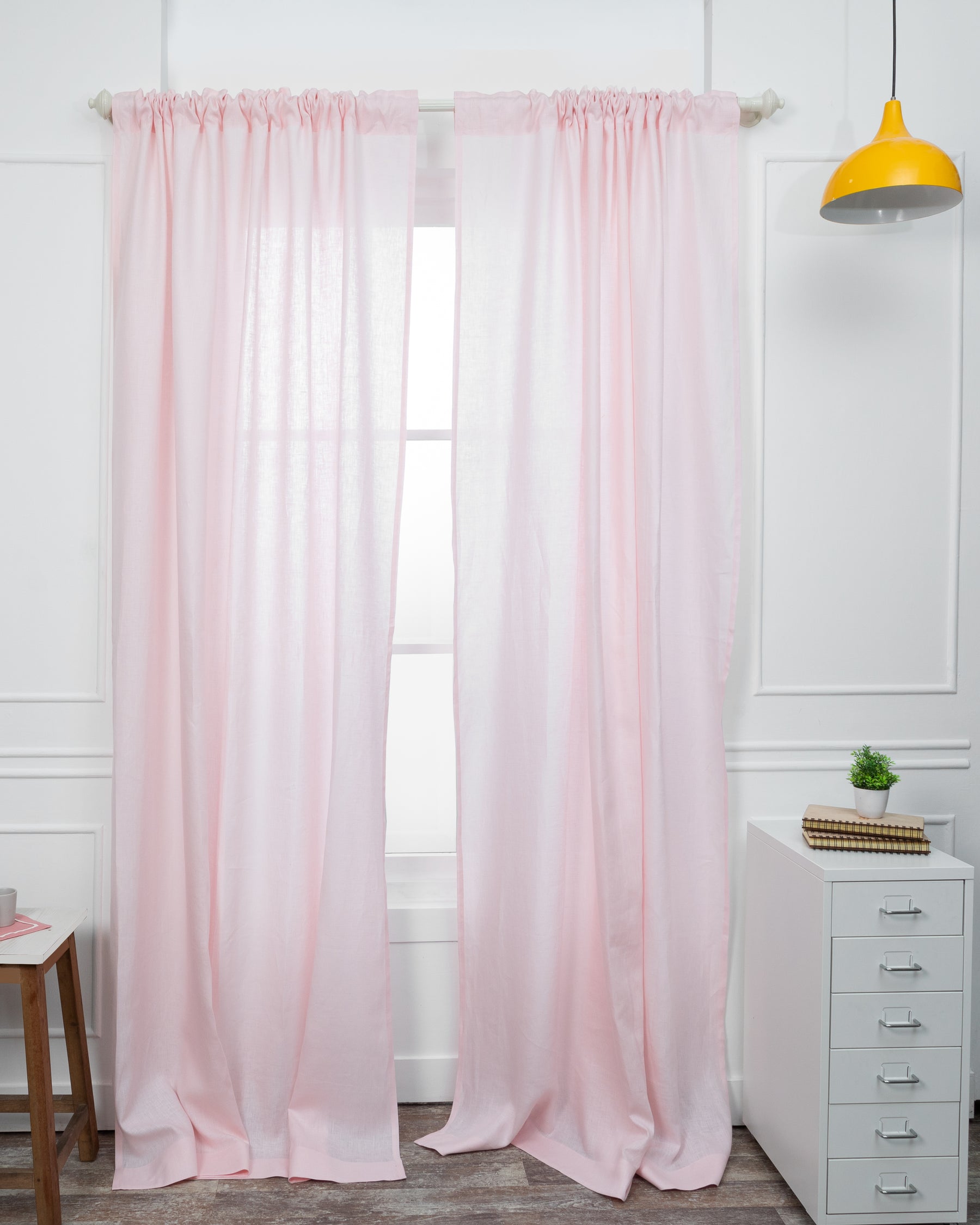 Pastel Pink Linen Curtain | Set of 2