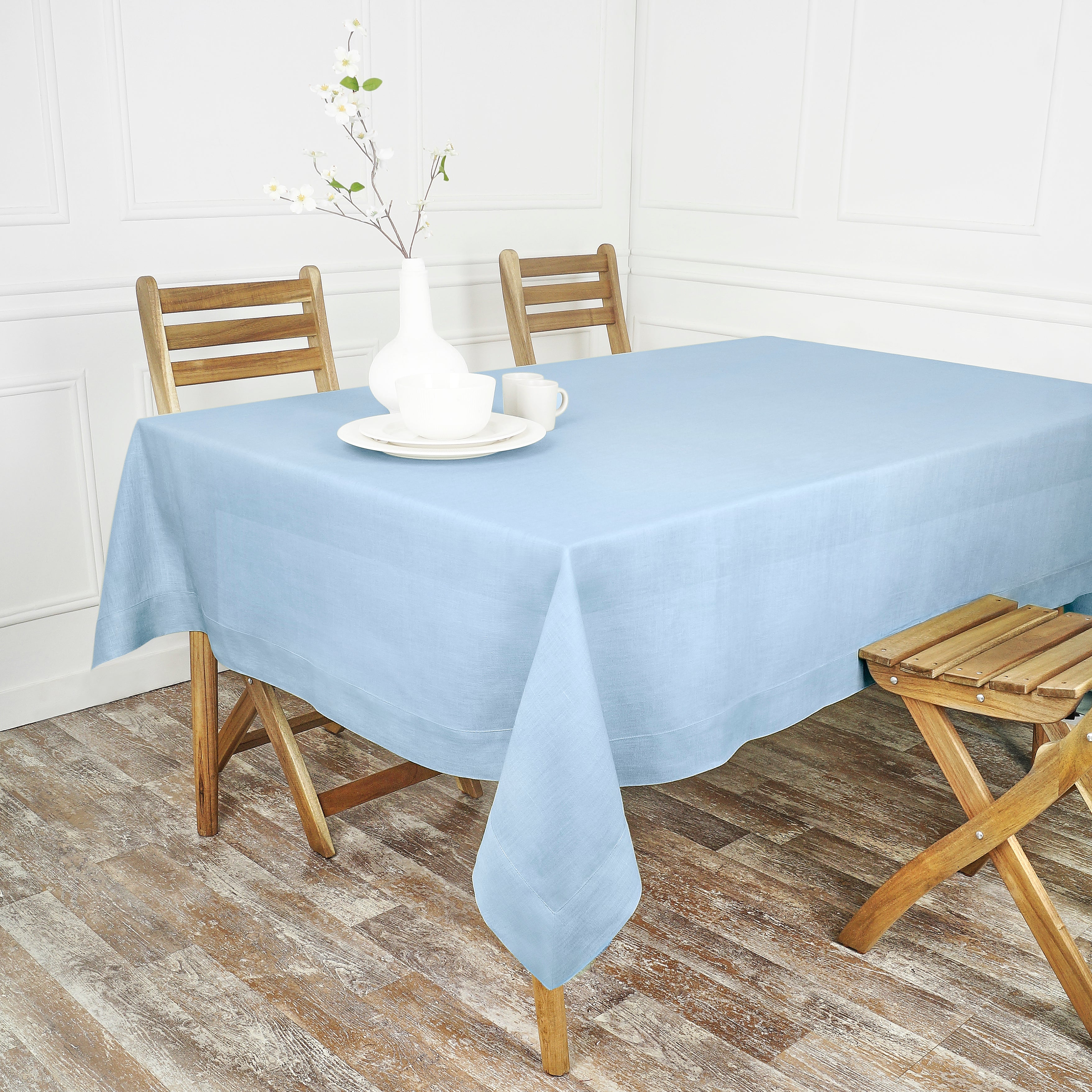 Powder Blue Linen Tablecloth, Hemmed