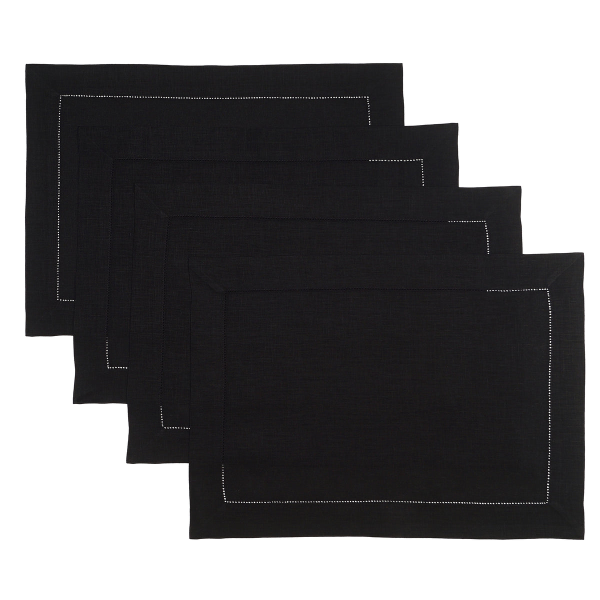 Black Linen Placemats 14 x 19 Inch Set of 4 - Hemstitch