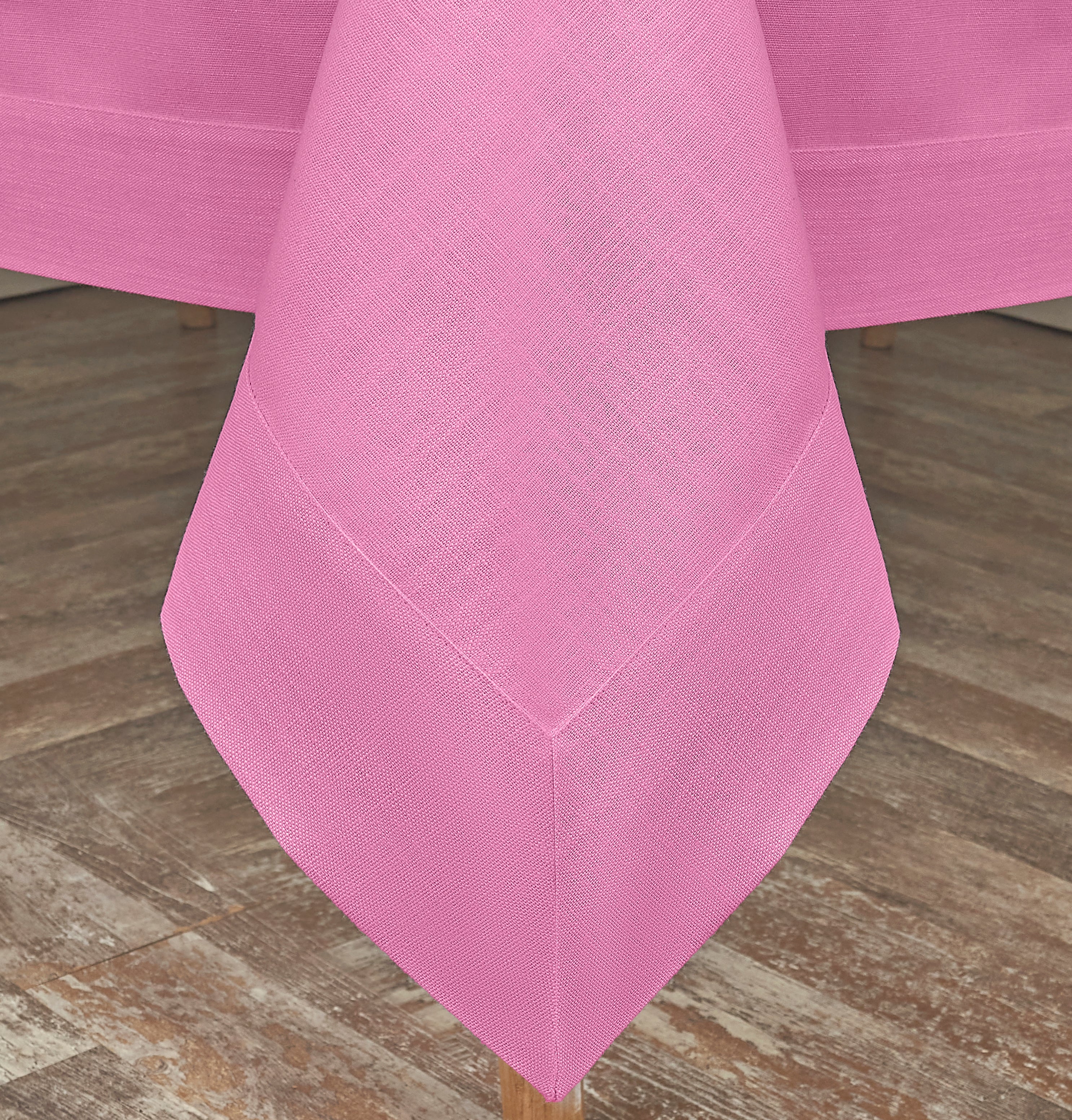 Bubblegum Pink Tablecloth, Faux Linen, Mitered Corner