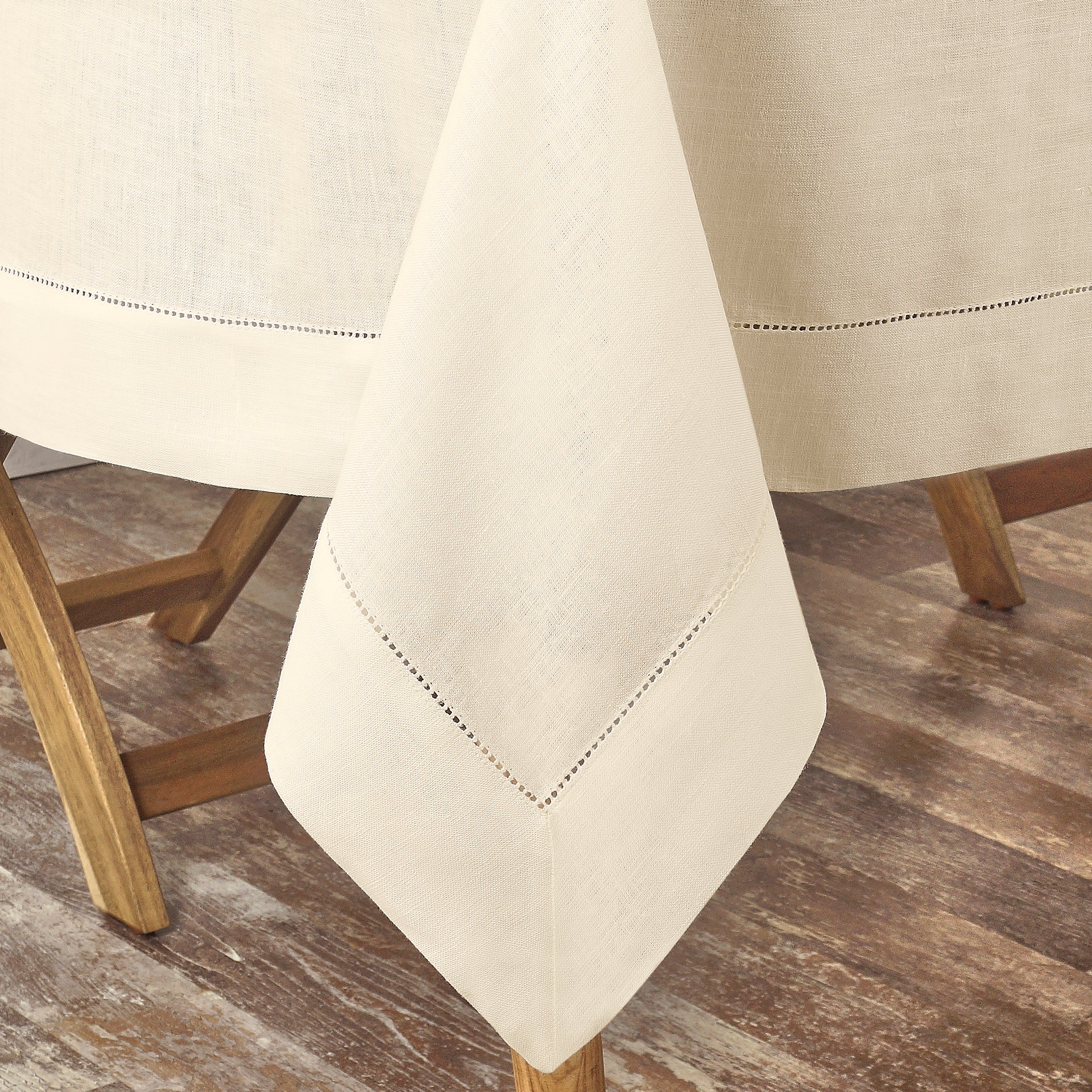 Vanilla Cream Linen Tablecloth, Hemstitch