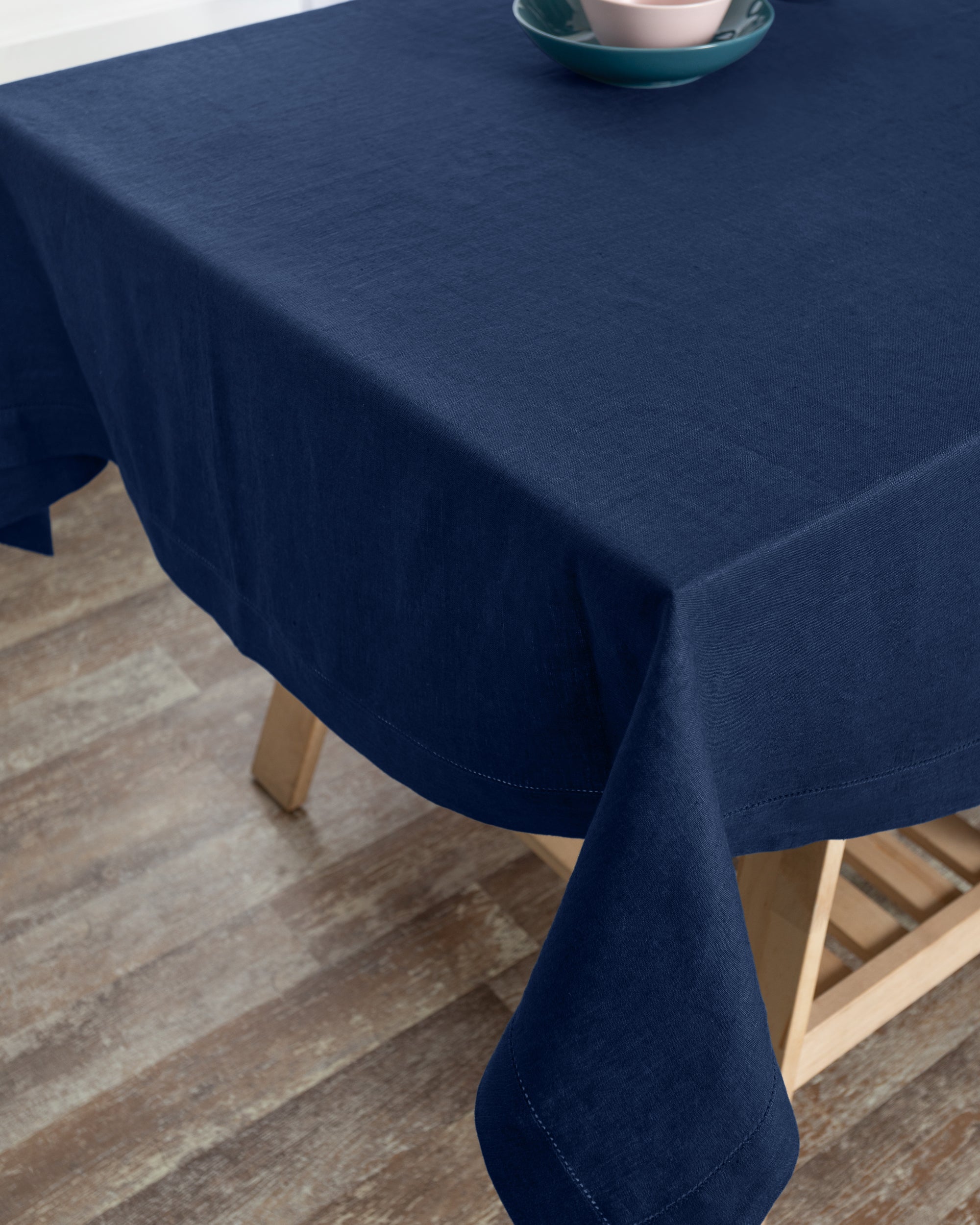 Navy Blue Linen Tablecloth, Hemstitch