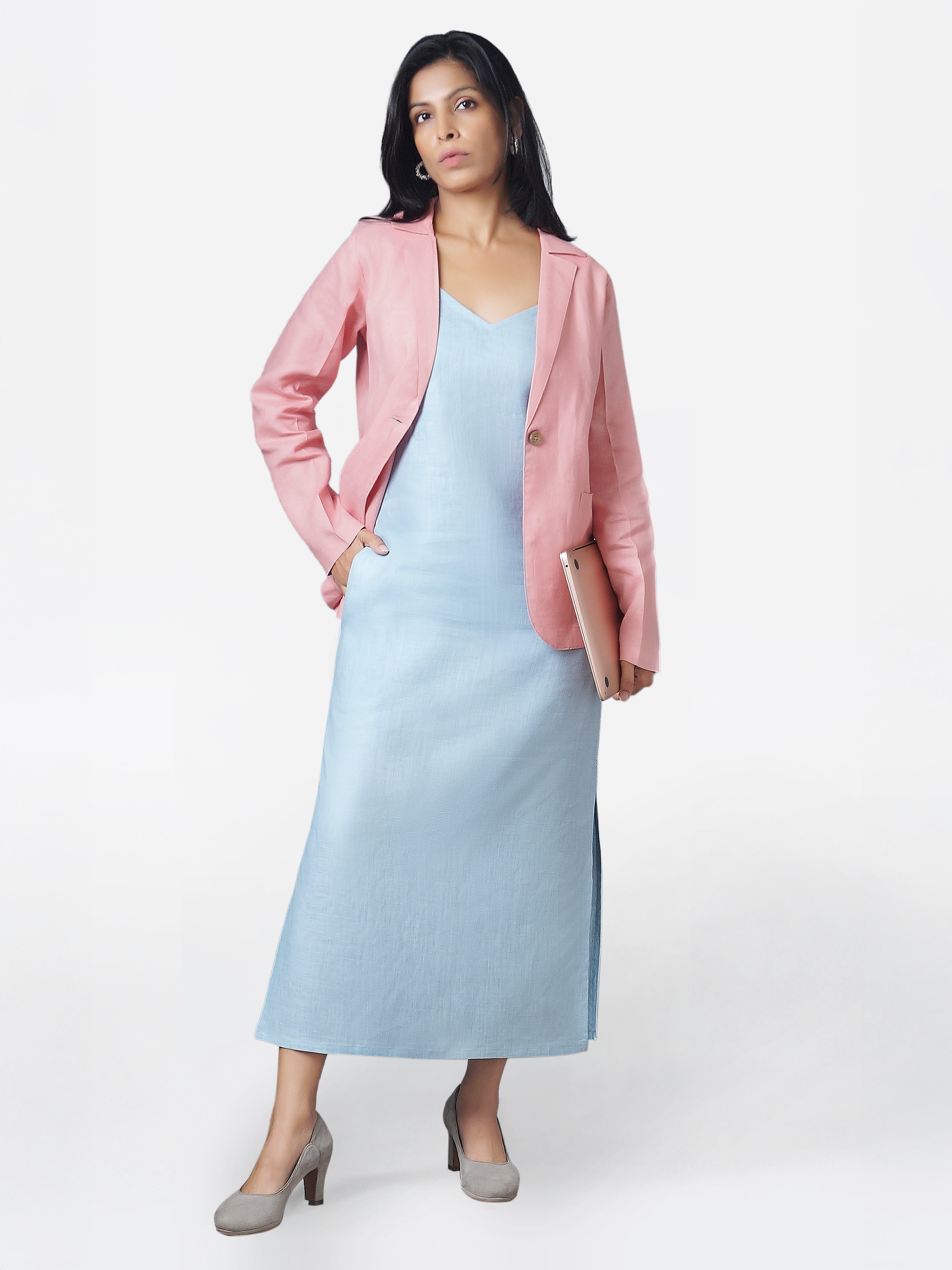 Powder Blue Linen Long Dress