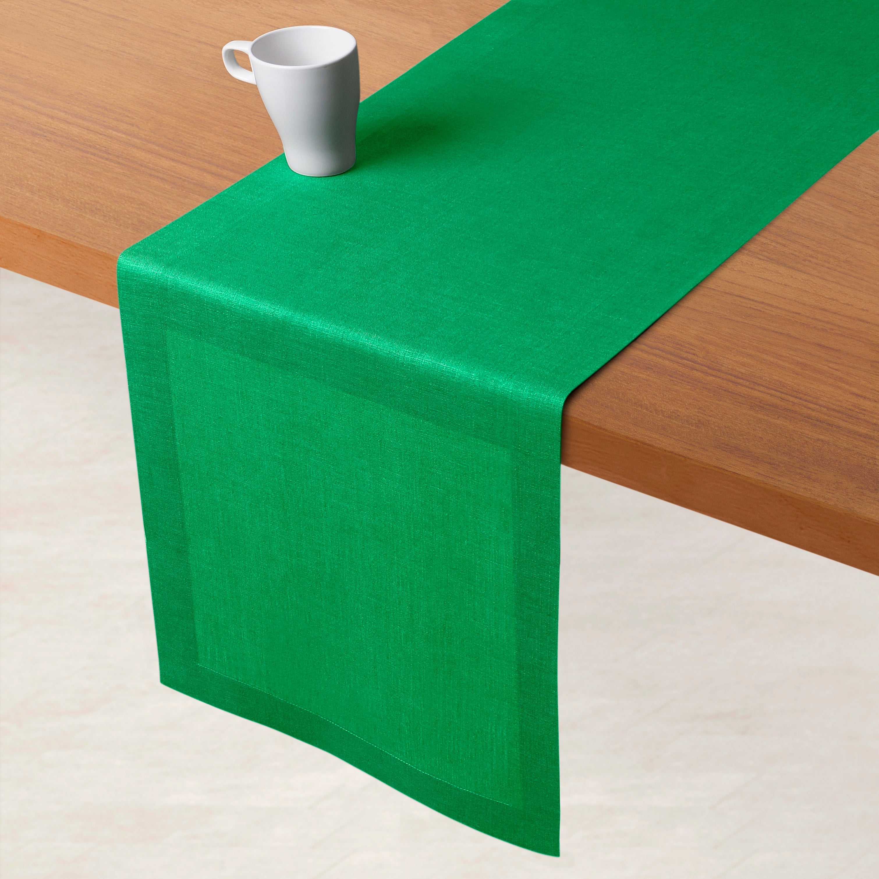 Kelly Green Pure Linen Table Runner - Hemmed