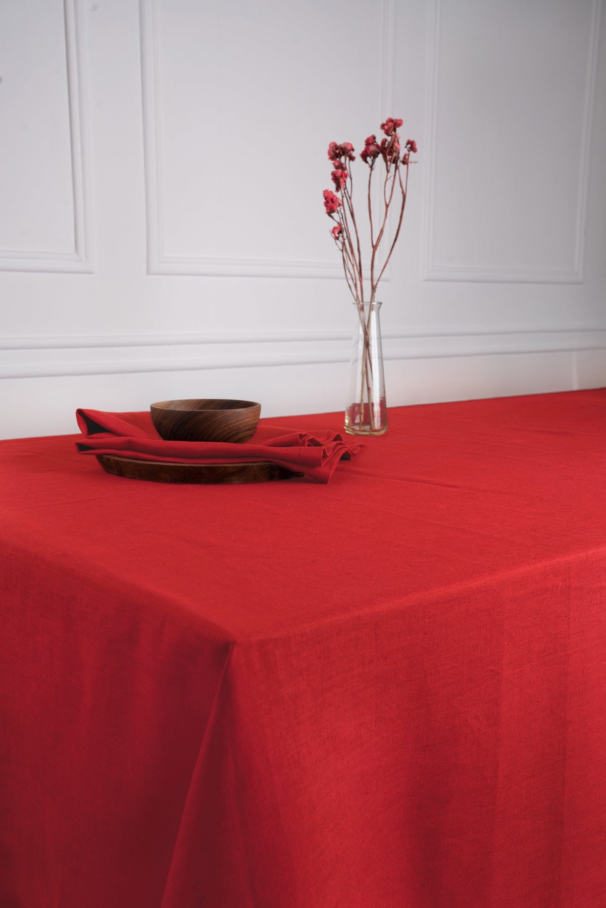 Light Red Linen Tablecloth - Hemmed