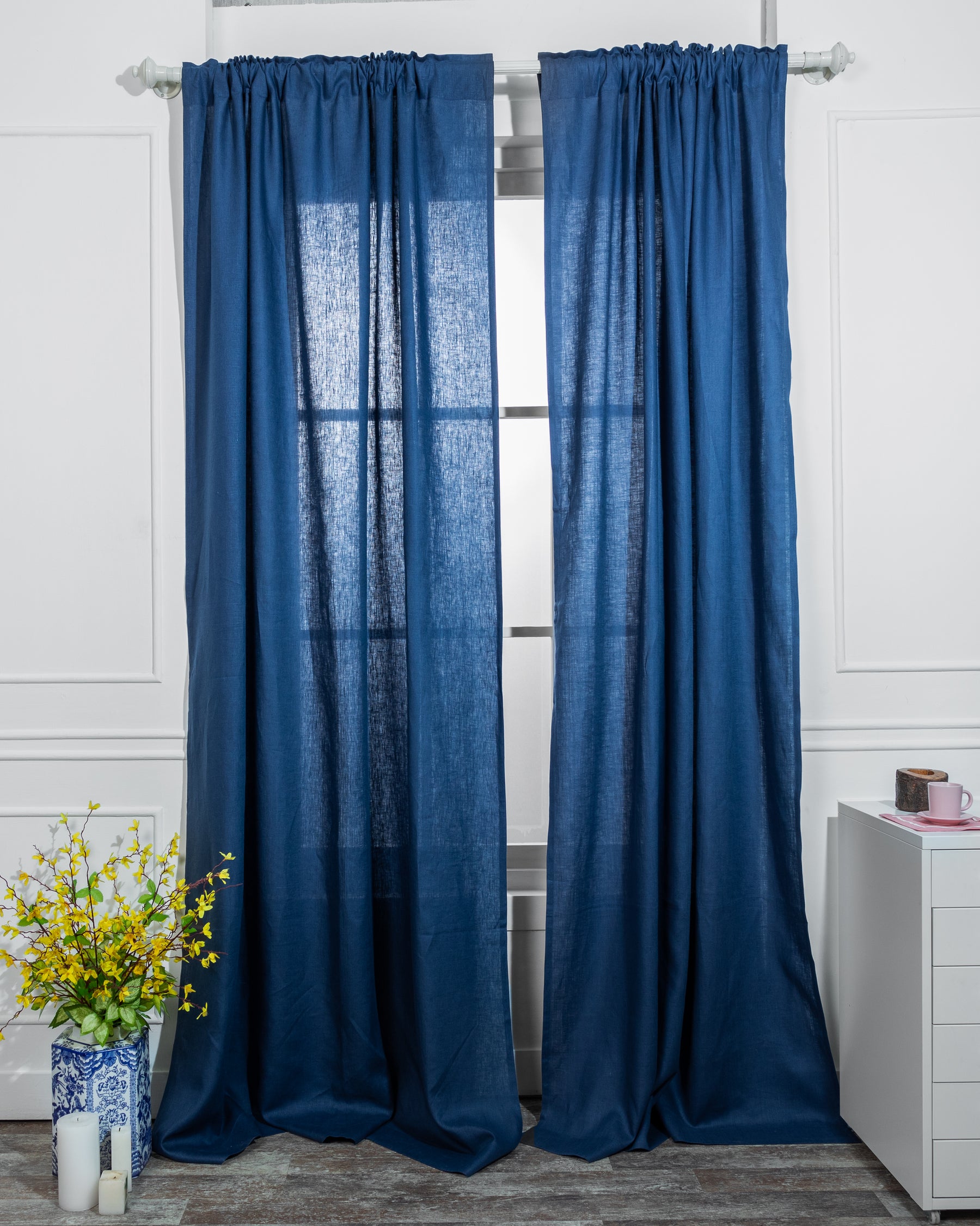 Navy Blue  Linen Curtain | Set of 2