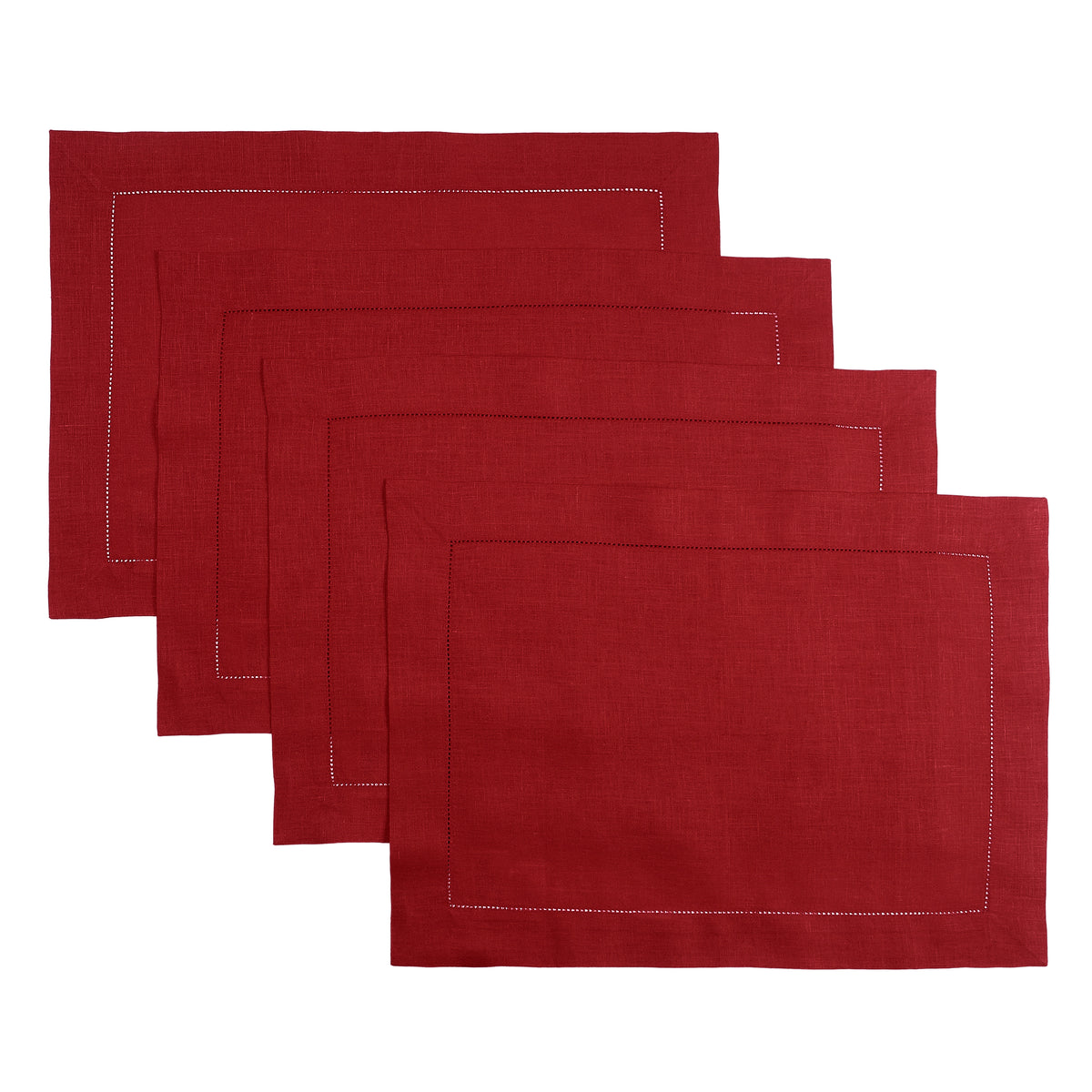 Red Linen Placemats 14 x 19 Inch Set of 4 - Hemstitch