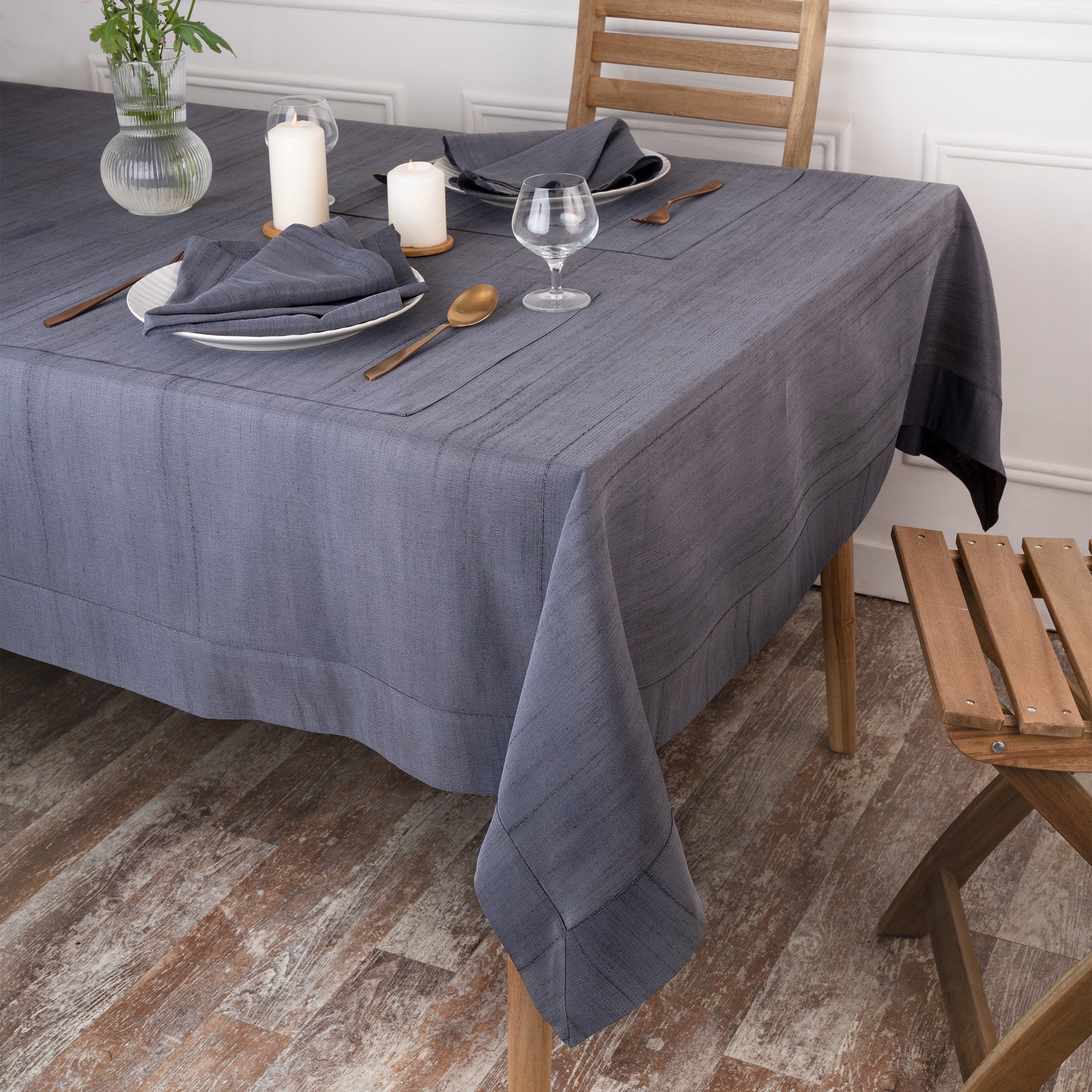 Charcoal Grey Vegan Silk Tablecloth, Mitered Corner