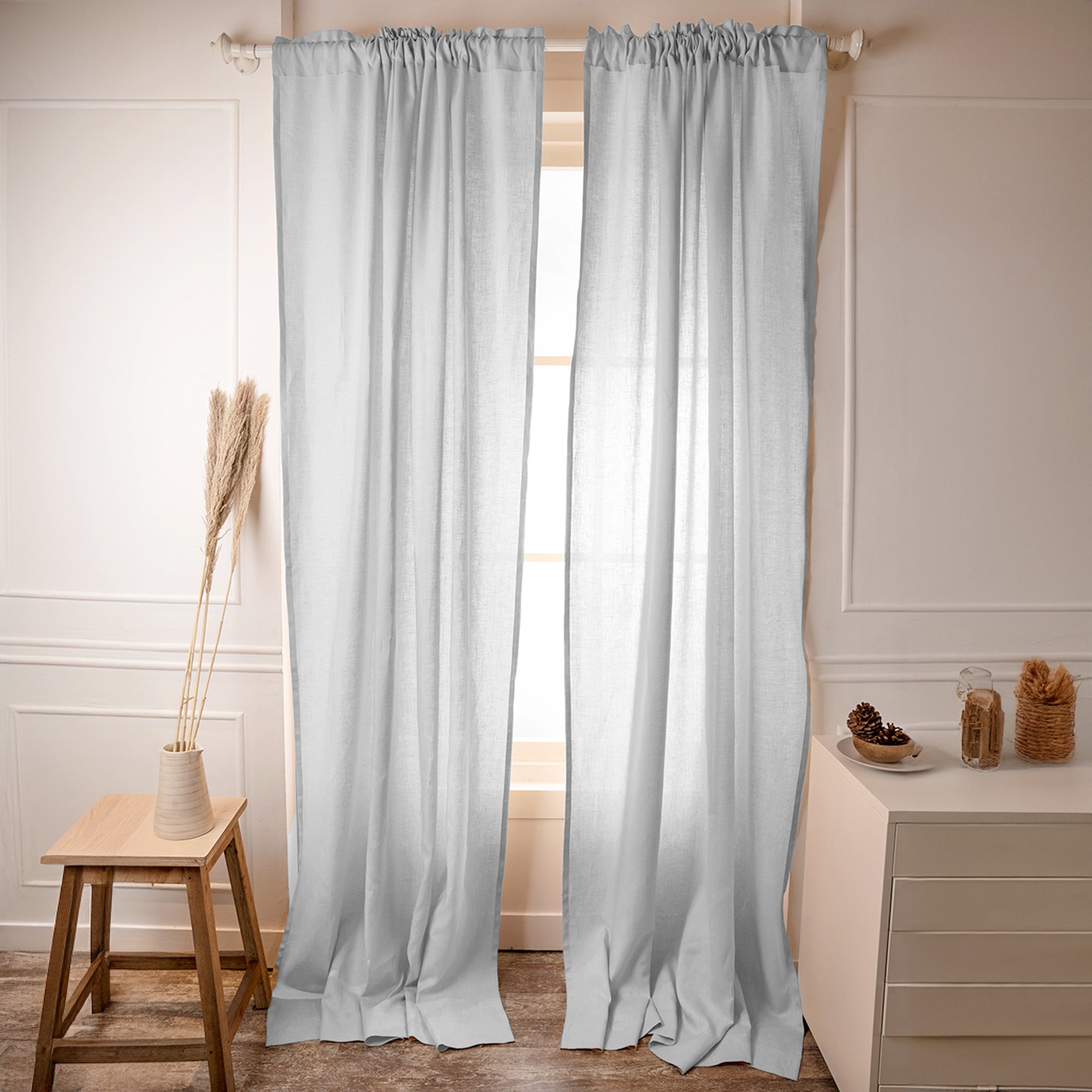 Silver Grey Linen Curtain | Set of 2