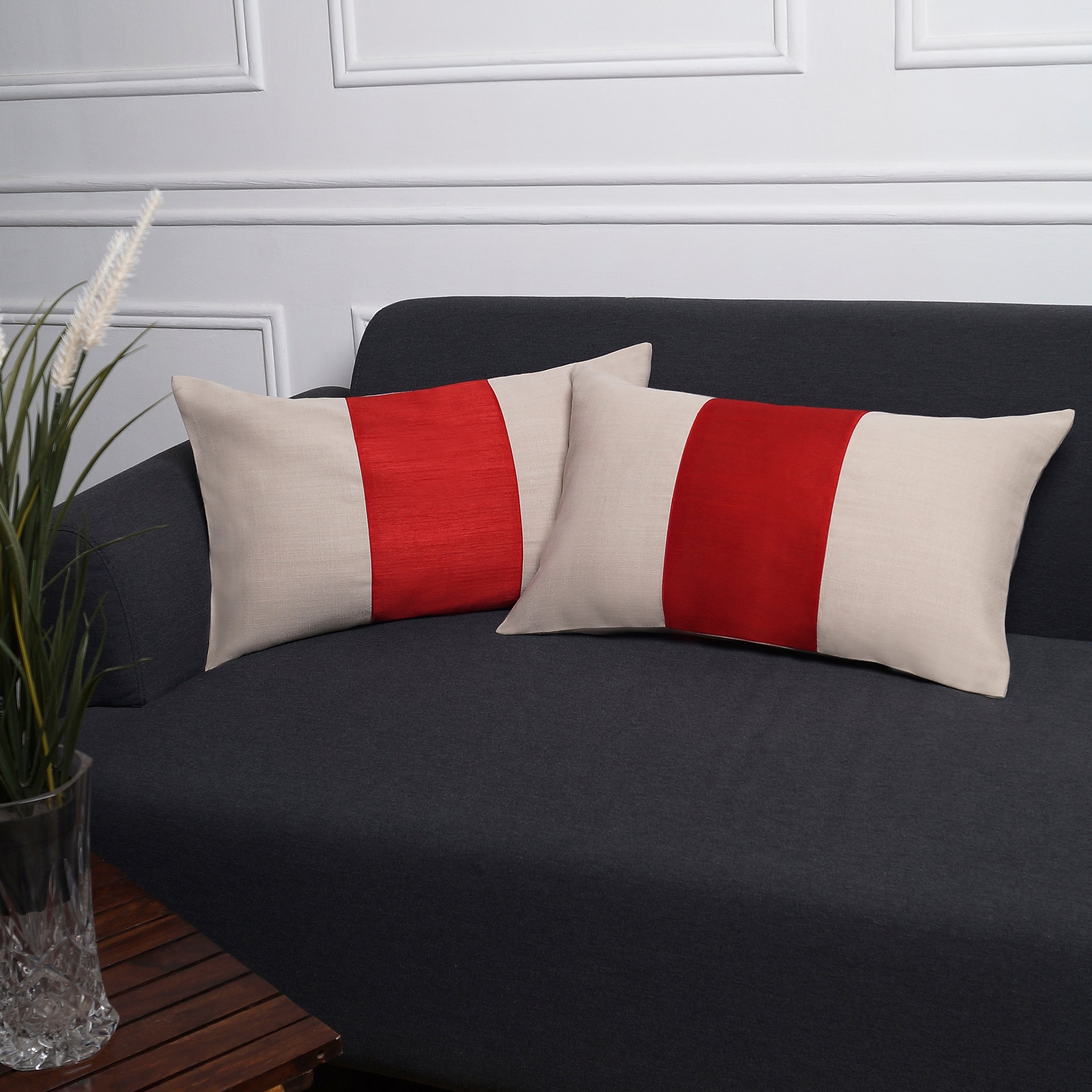 Verto Pillow Cover Rectangle - Natural and Red