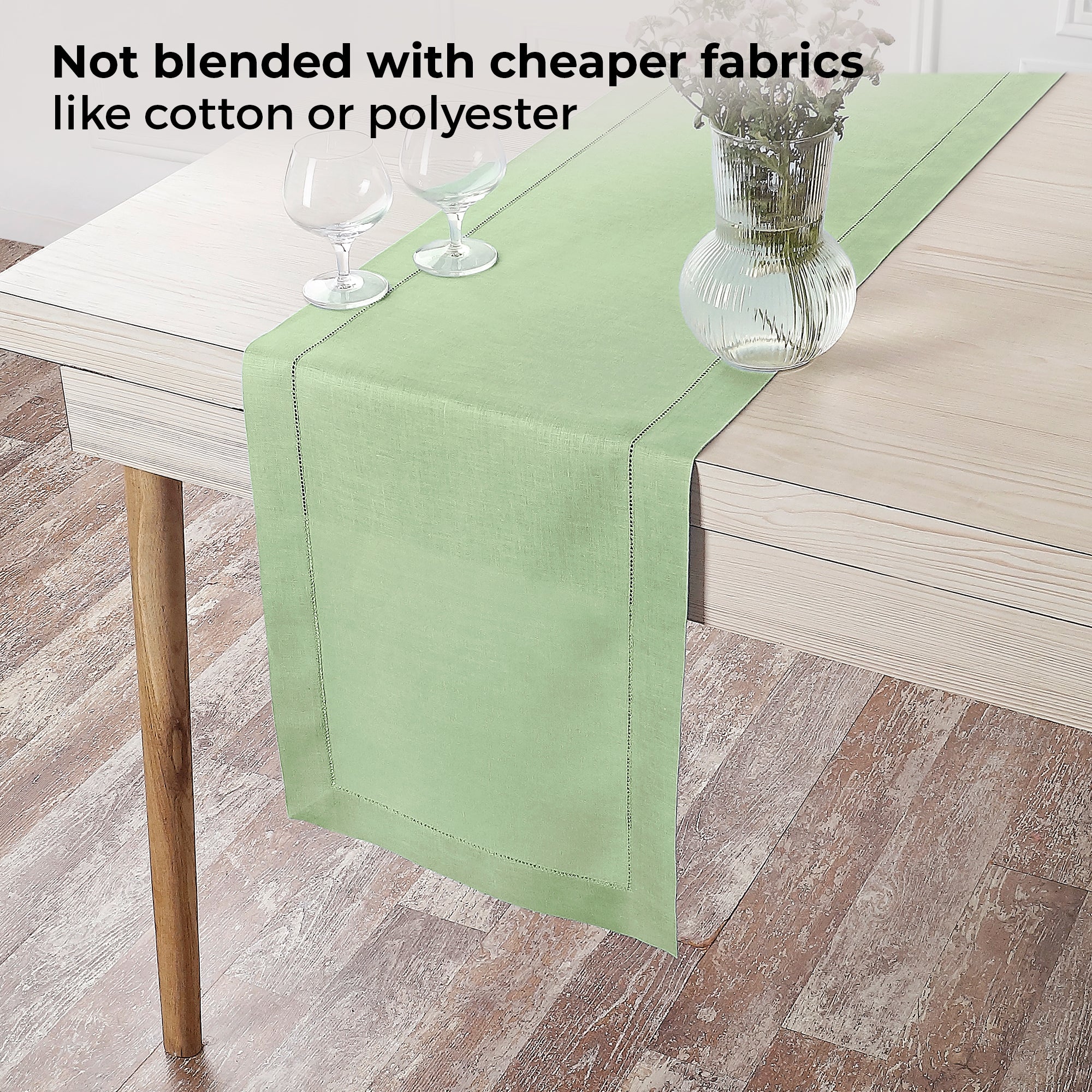 Sage Green Linen Table Runner, Hemstitch