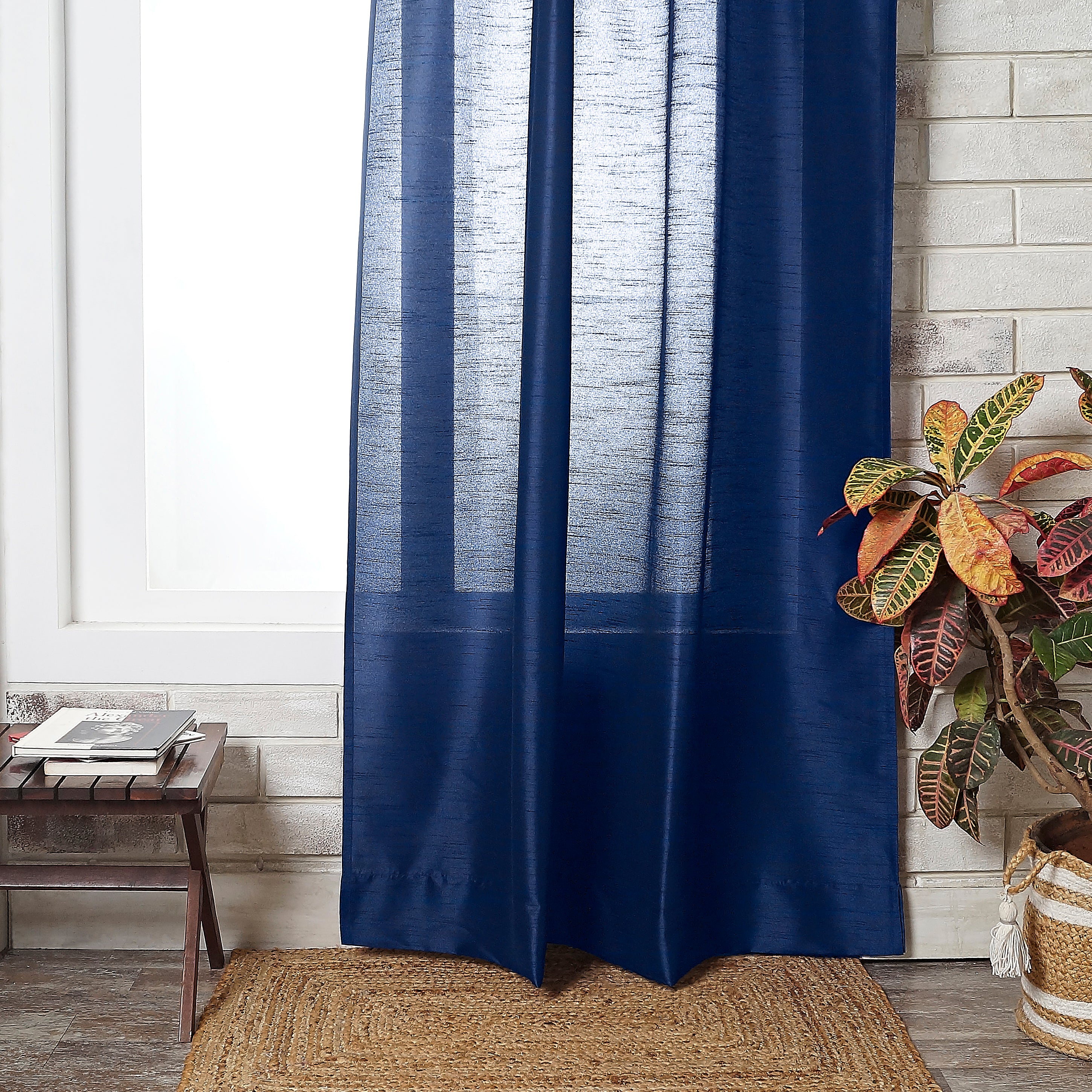 Navy Blue Vegan Silk Curtain