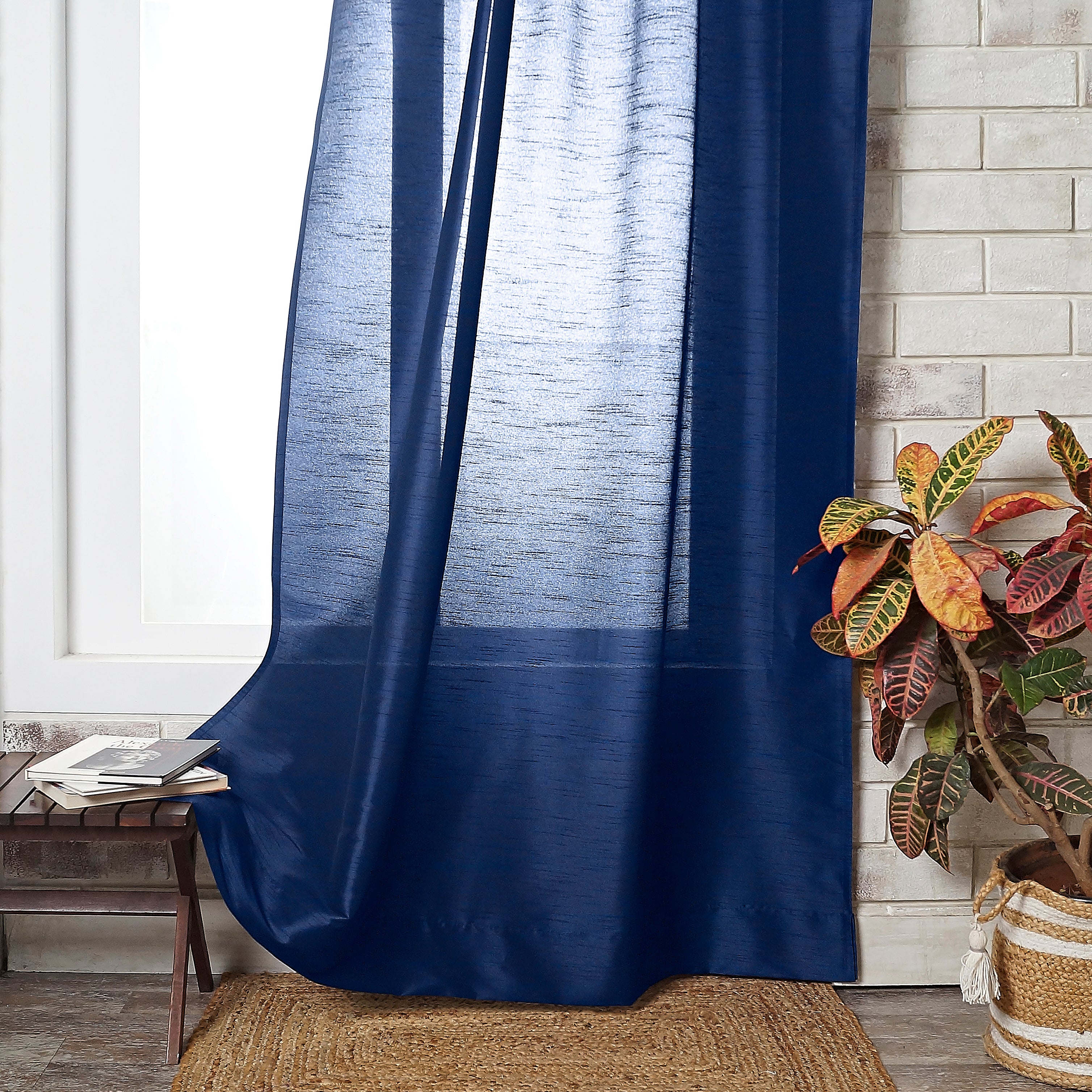 Navy Blue Vegan Silk Curtain