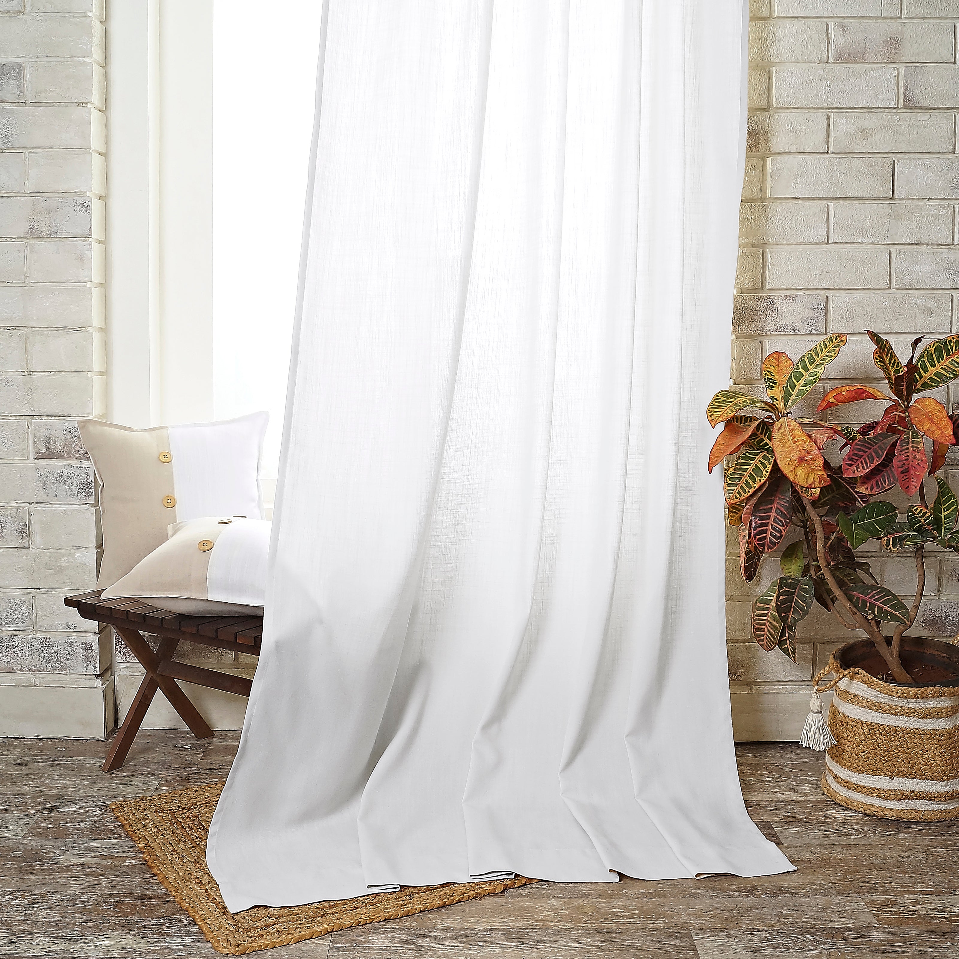 Chambray Cream & White Faux Linen Curtain