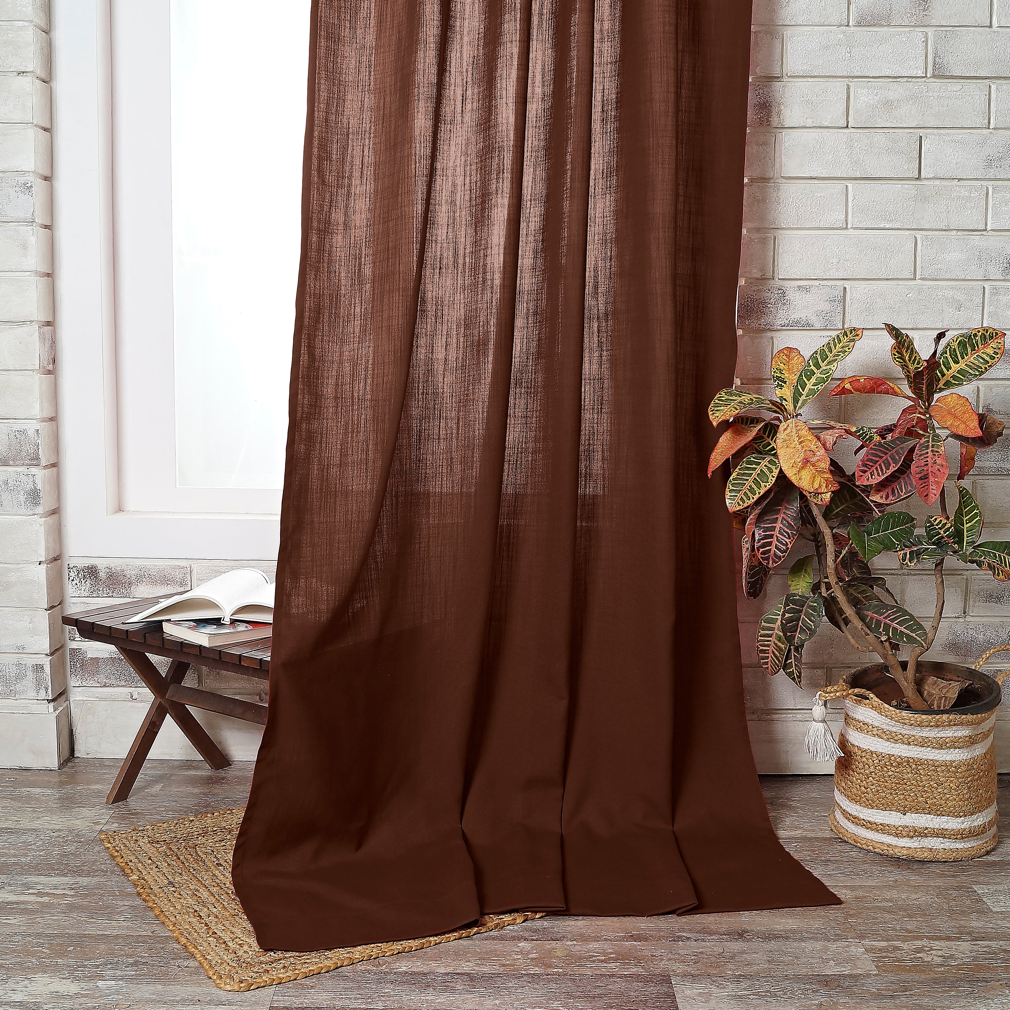 Brown Faux Linen Curtain