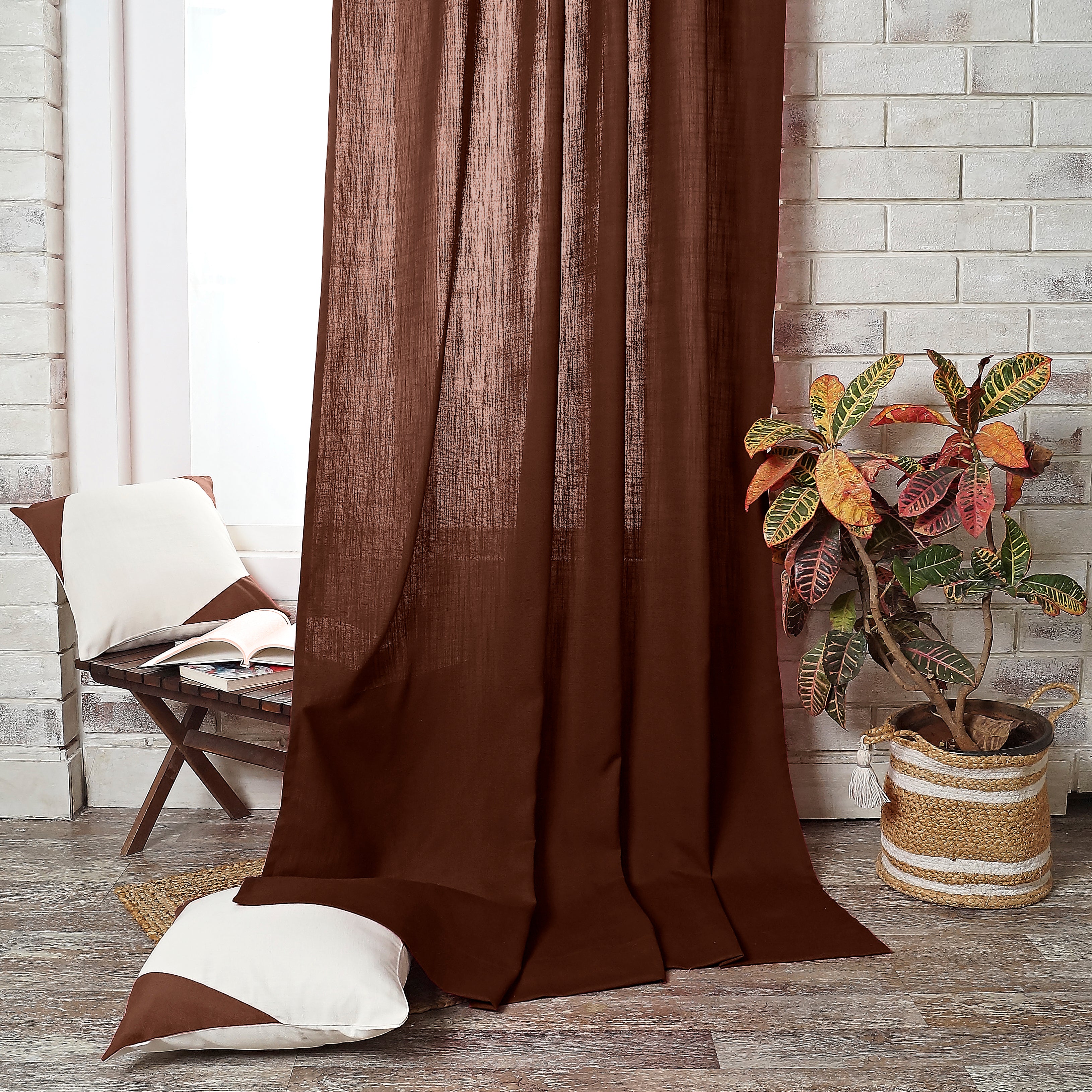 Brown Faux Linen Curtain