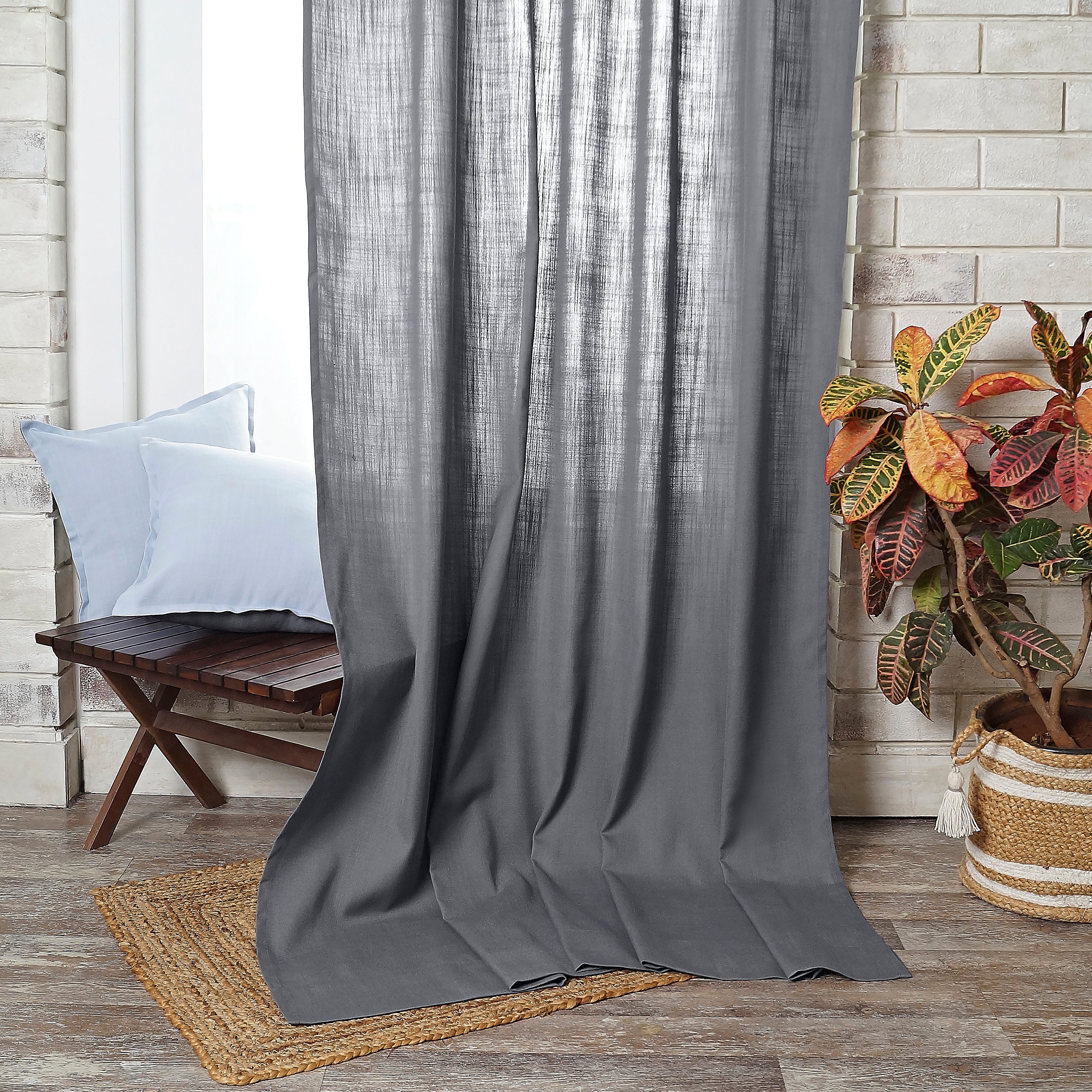 Charcoal Grey Faux Linen Curtain