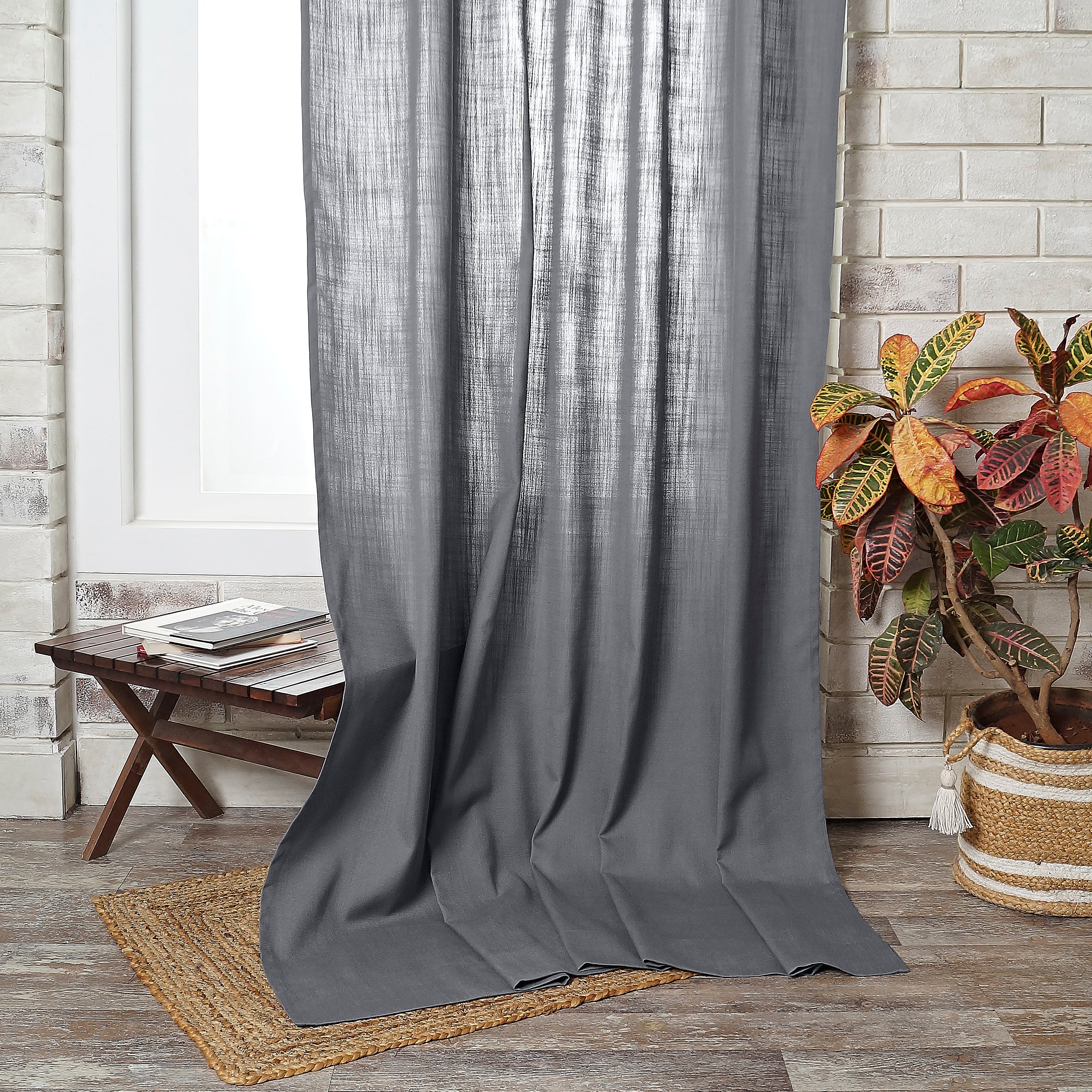 Charcoal Grey Faux Linen Curtain