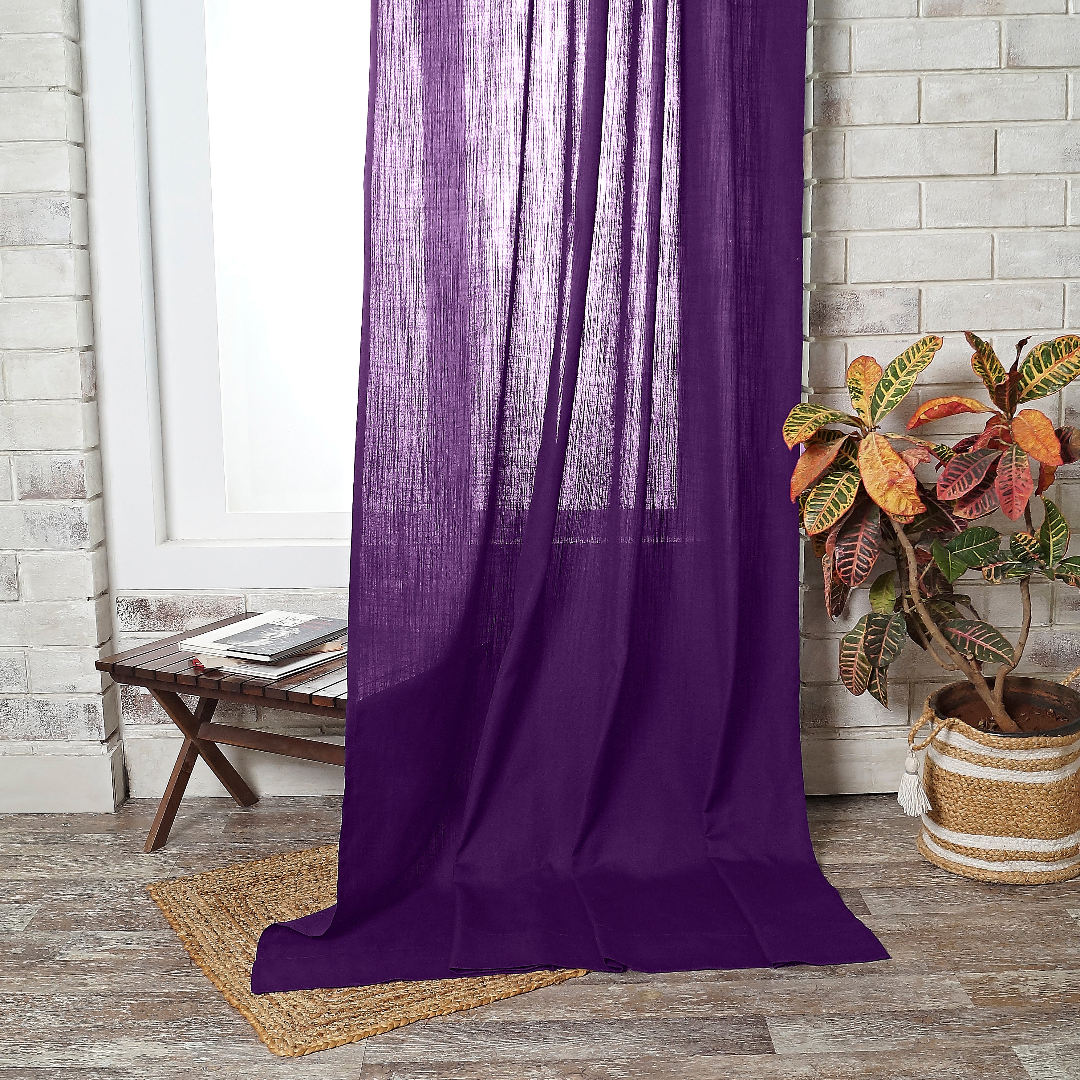 Purple Faux Linen Curtain