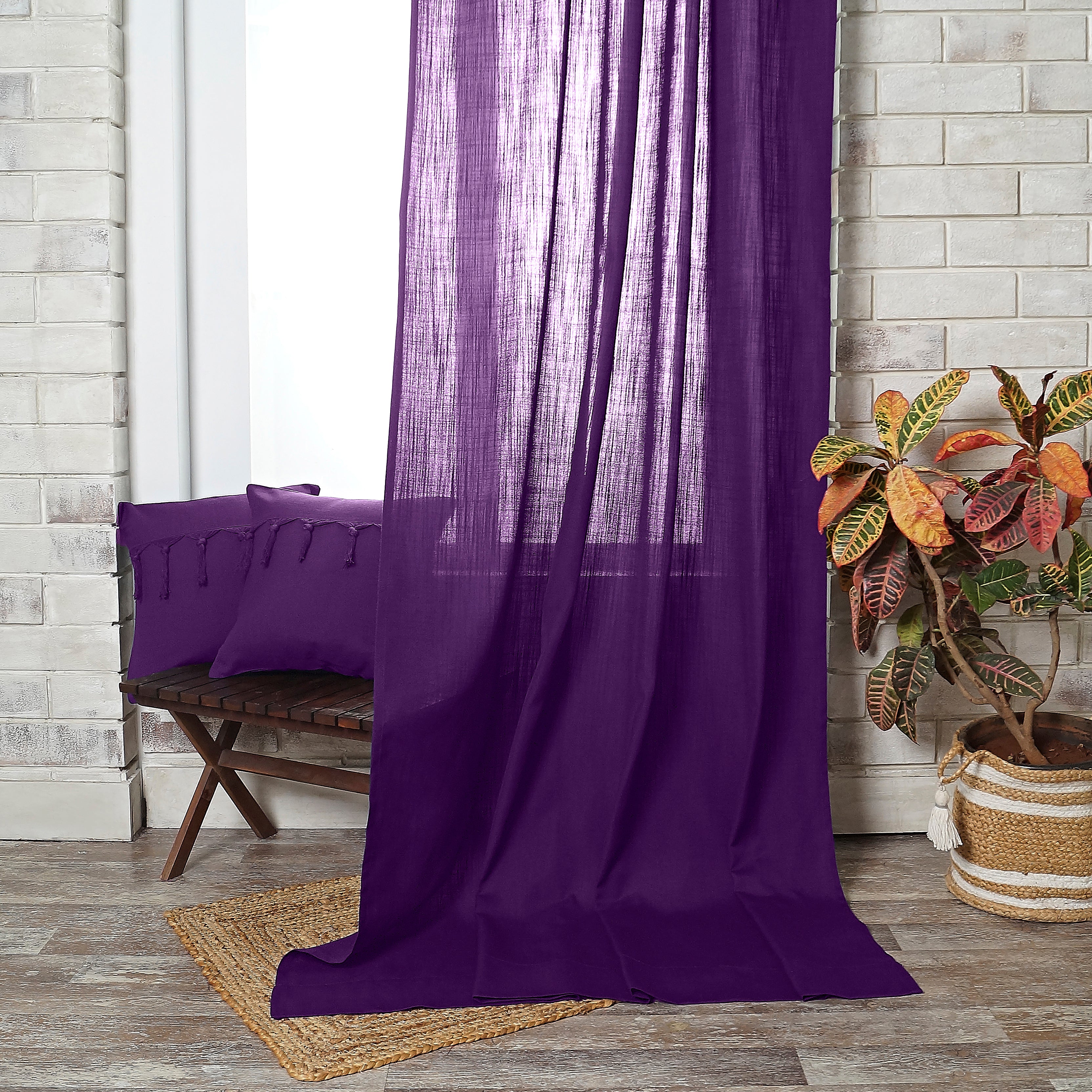 Purple Faux Linen Curtain