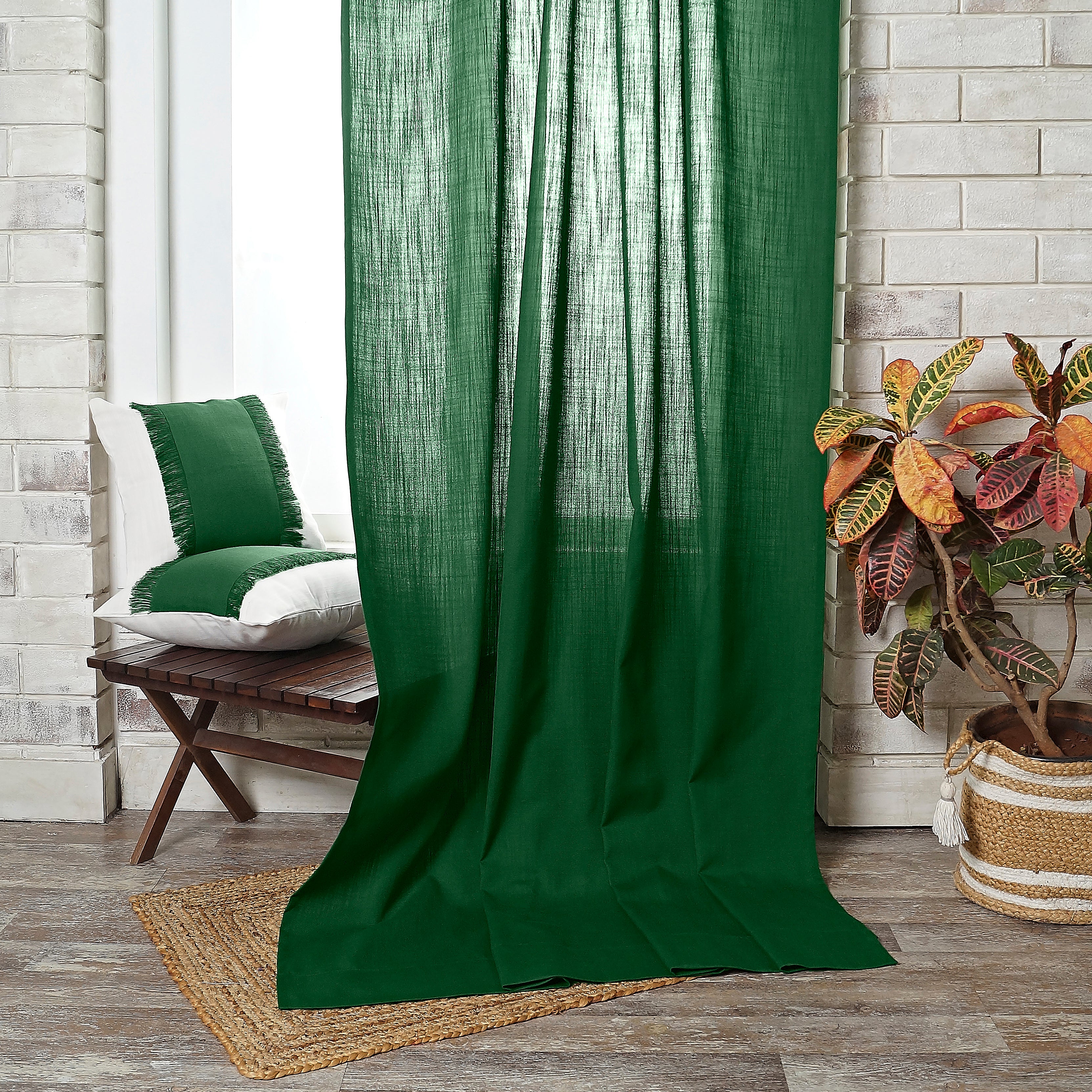 Eden Green Faux Linen Curtain