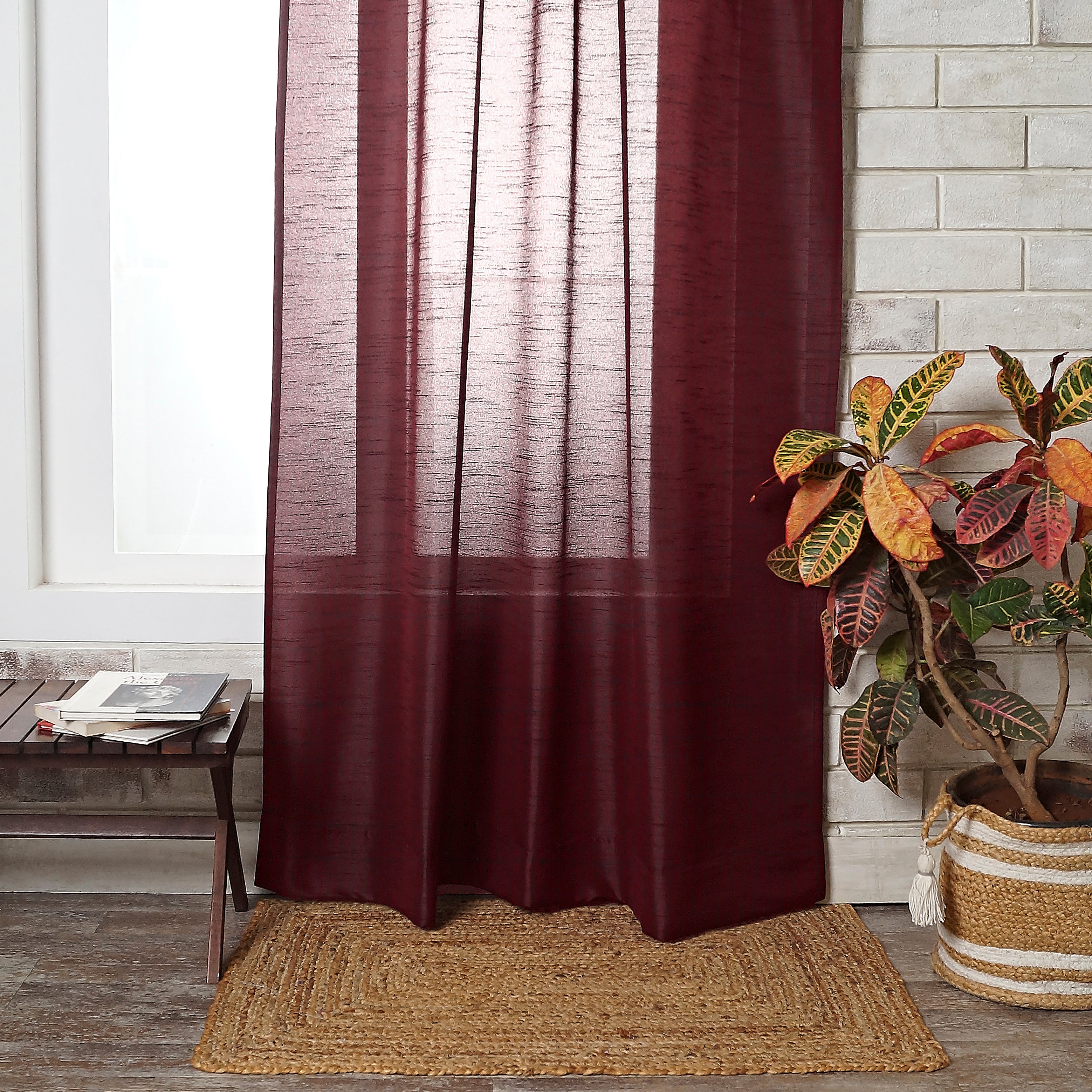 Wine Red Vegan Silk Curtain