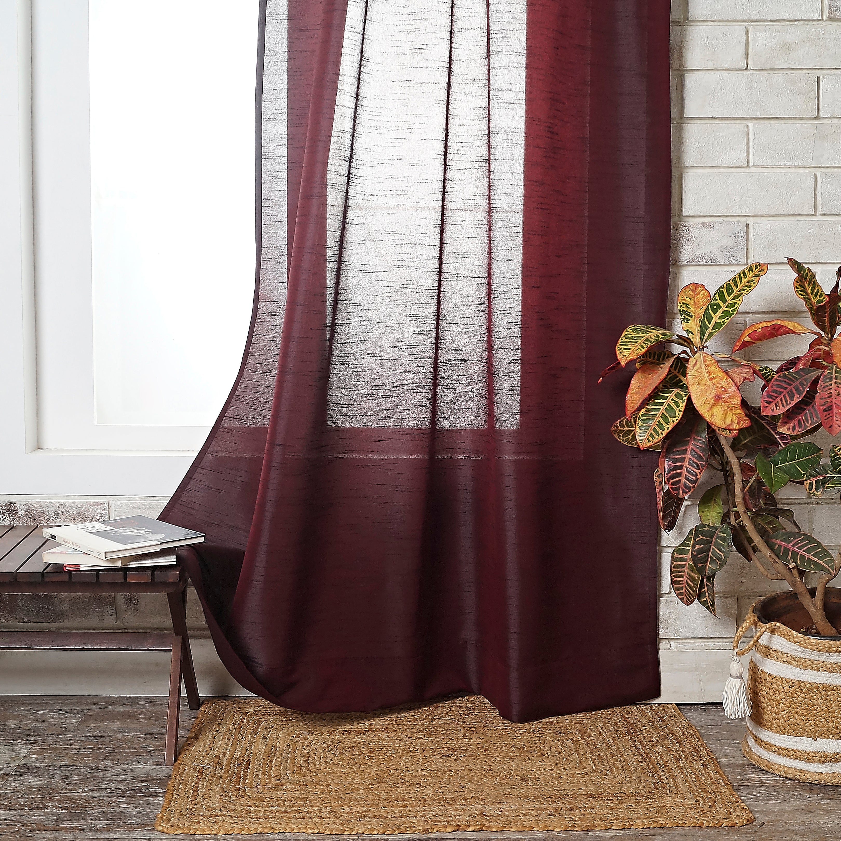 Wine Red Vegan Silk Curtain