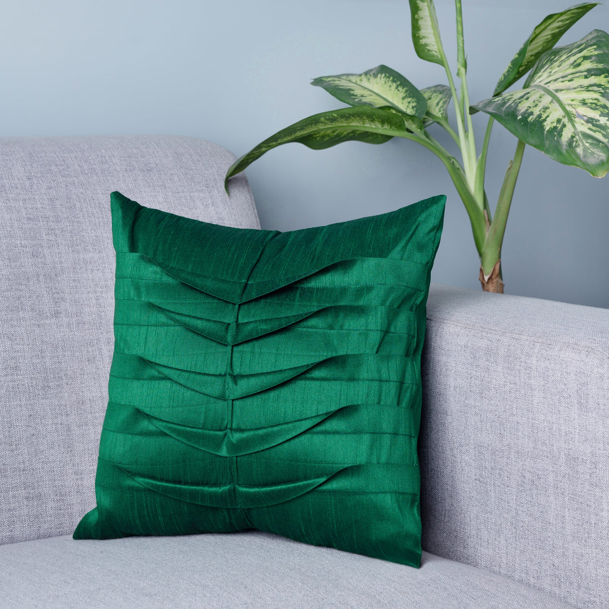 Emerald Green Folded Design Square Cushion Cover | Set of 4