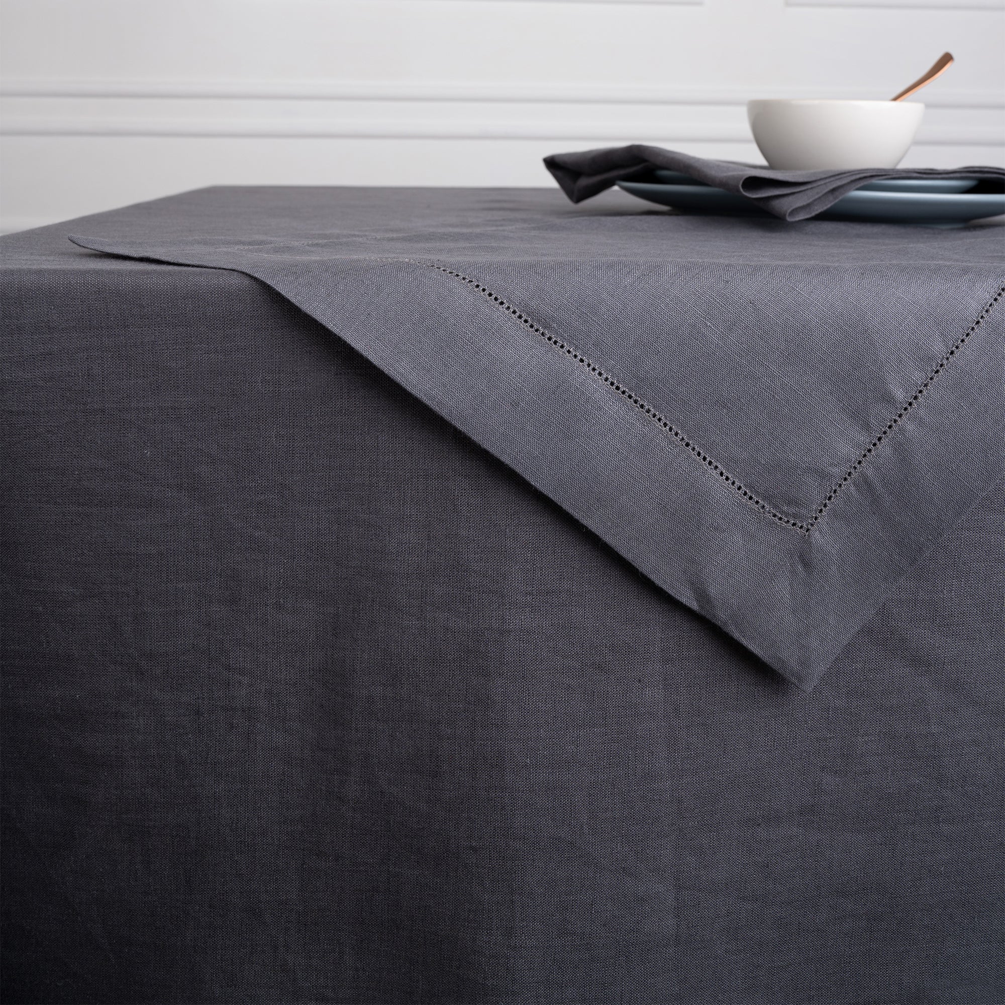 Charcoal  Grey Linen Tablecloth, Hemmed