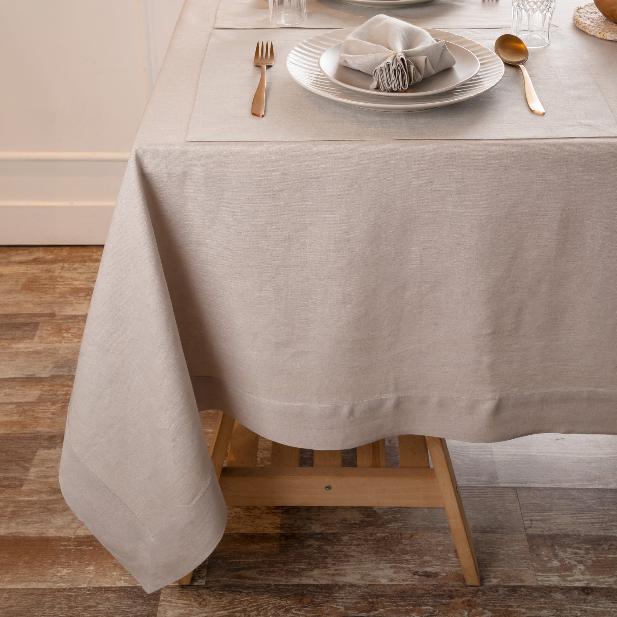 Silver Grey Linen Tablecloth, Hemmed